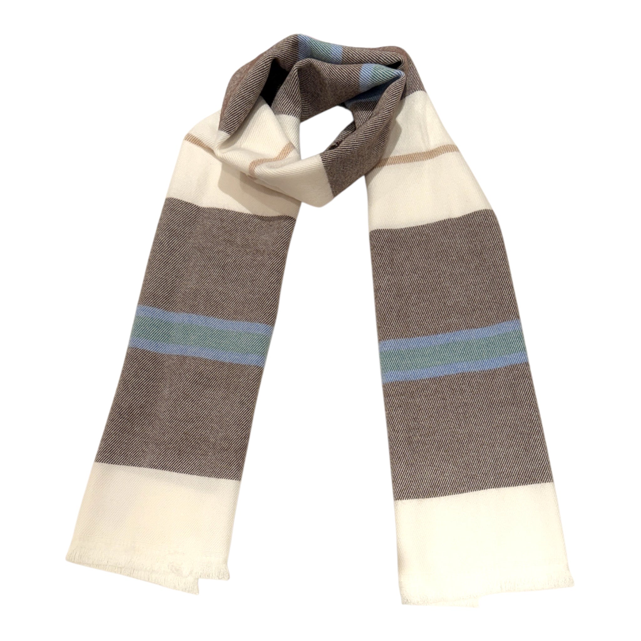 Horizontal Stripe Wool Scarf - Brown/White/Blue SCARVES