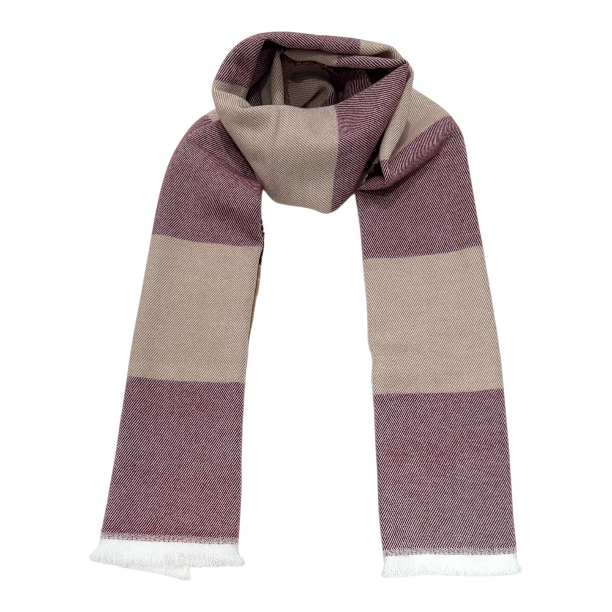 Horizontal Stripe Wool Scarf - Burgundy/Camel SCARVES