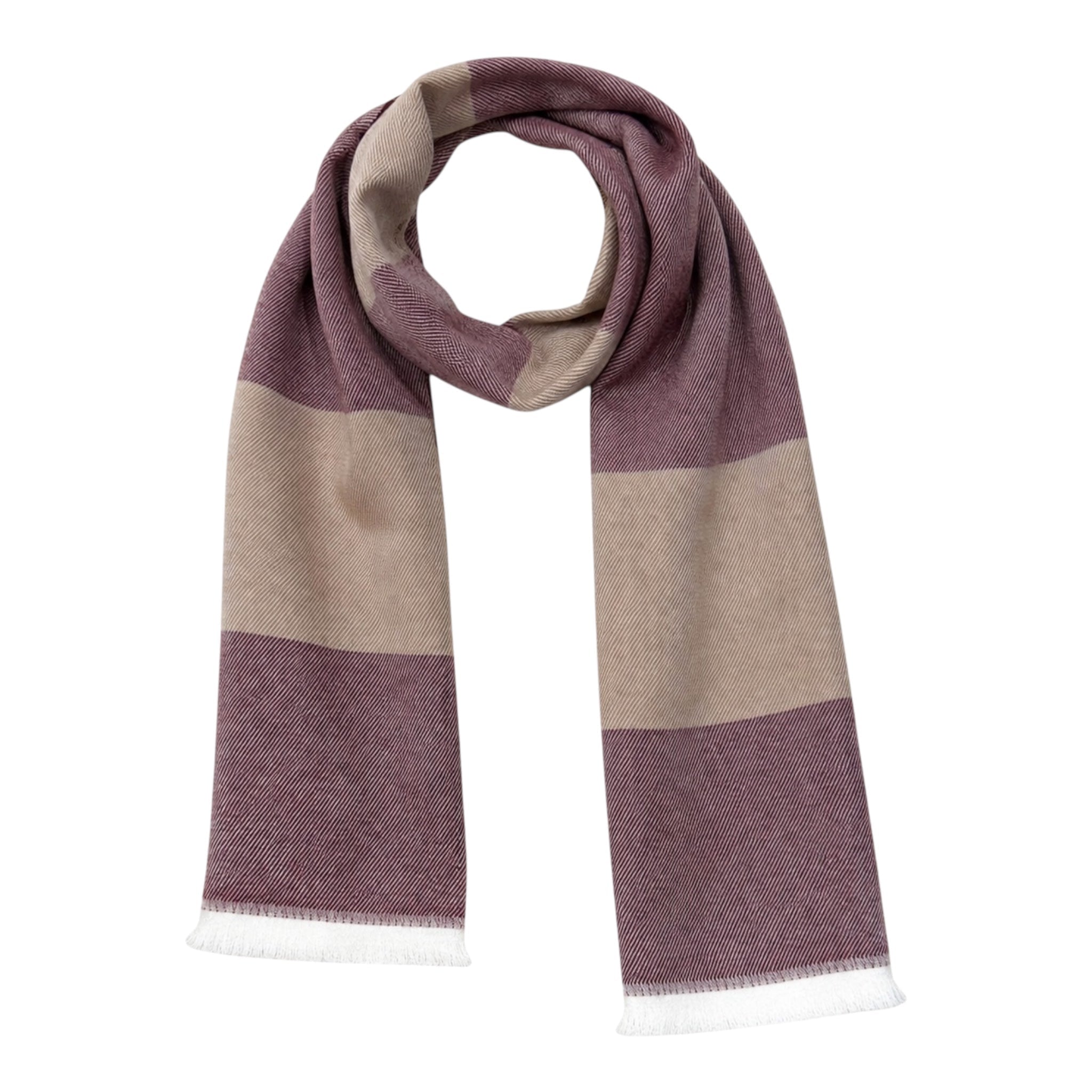 Horizontal Stripe Wool Scarf - Burgundy/Camel SCARVES