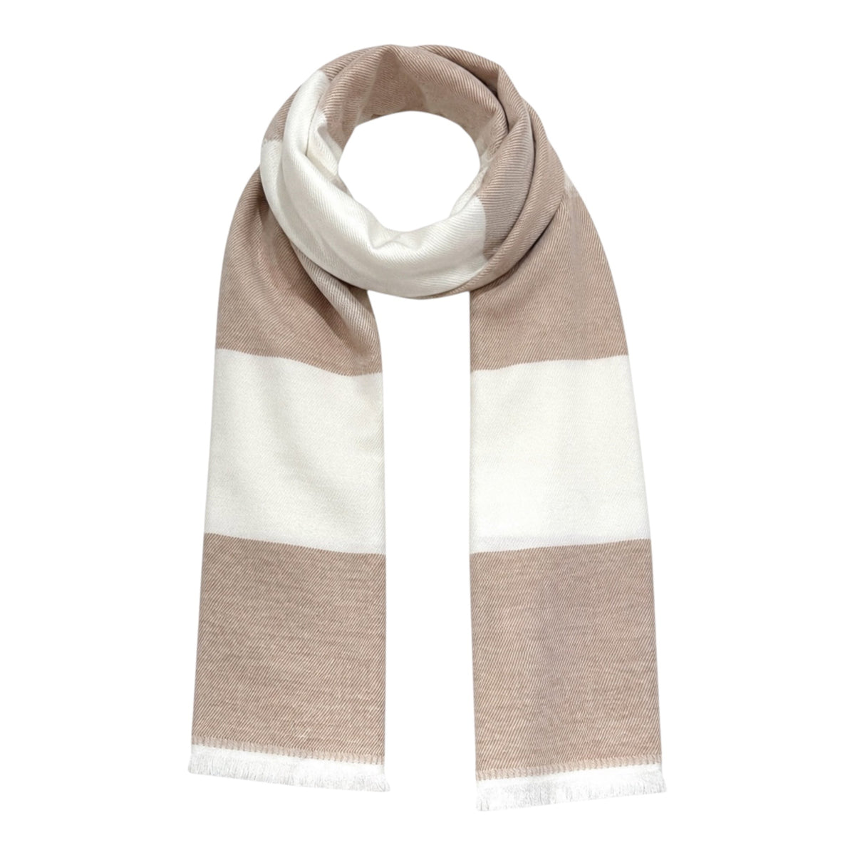 Horizontal Stripe Wool Scarf - Caramel/Winter white SCARVES