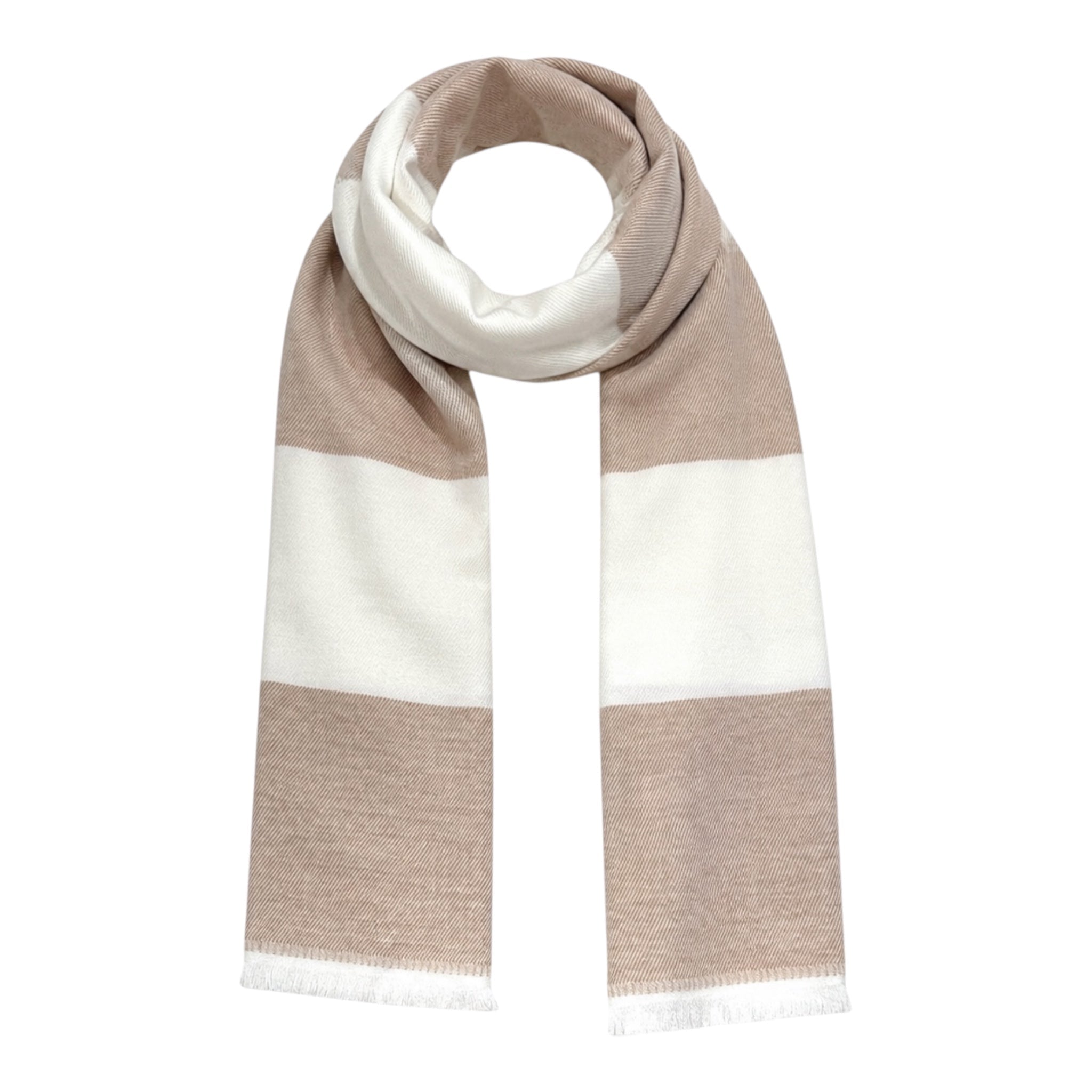 Horizontal Stripe Wool Scarf - Caramel/Winter white SCARVES