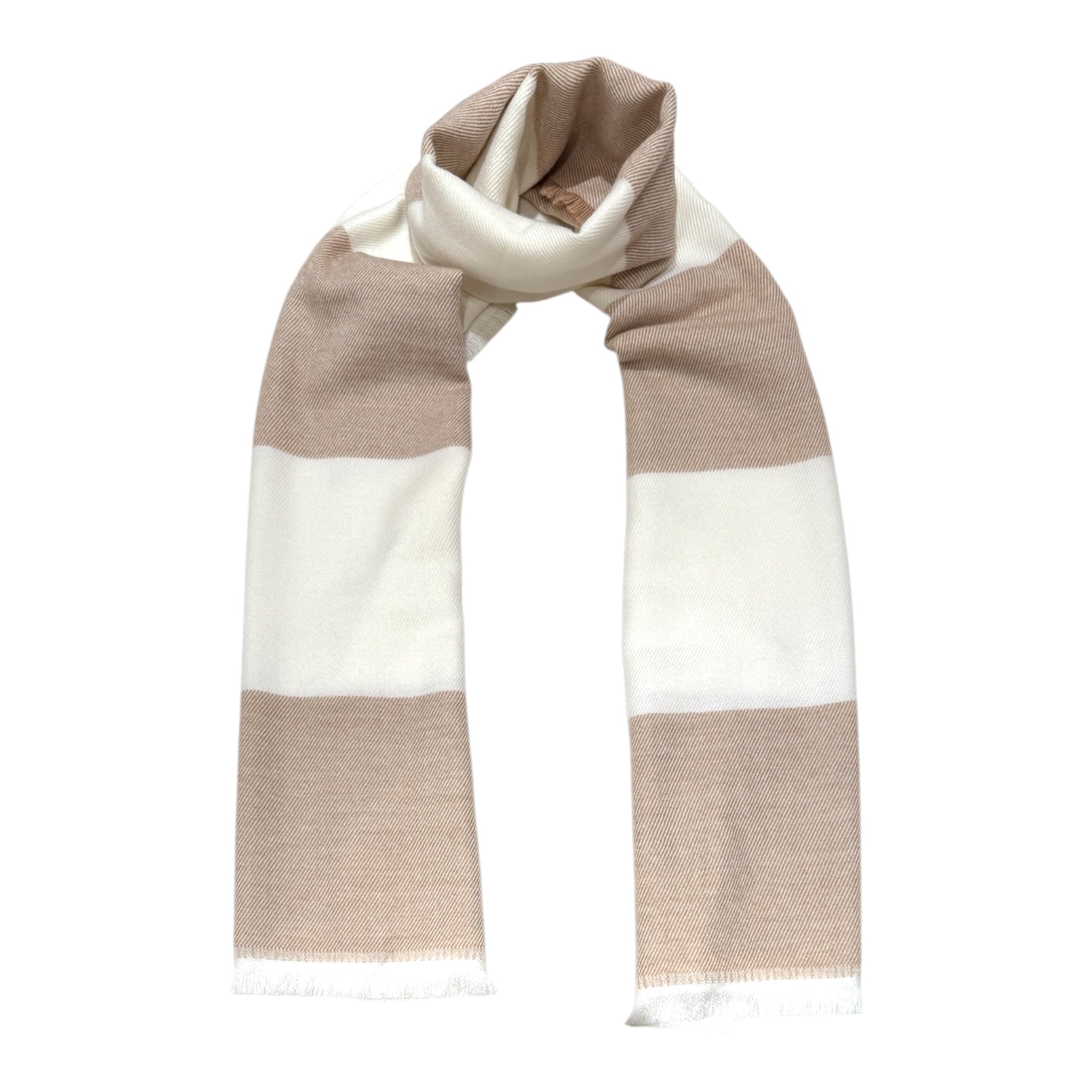 Horizontal Stripe Wool Scarf - Caramel/Winter white SCARVES