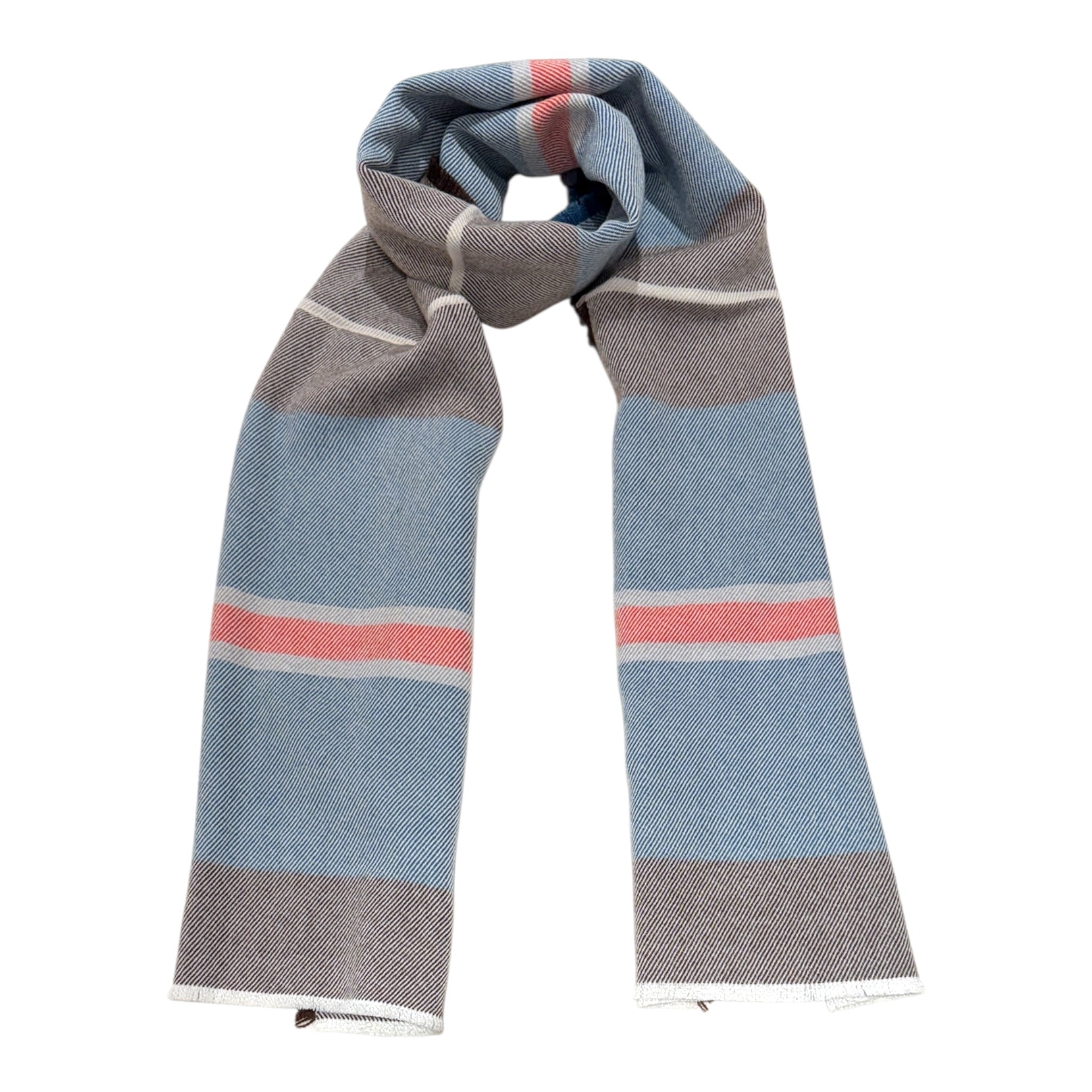 Horizontal Stripe Wool Scarf - Cobalt Blue/Brown SCARVES