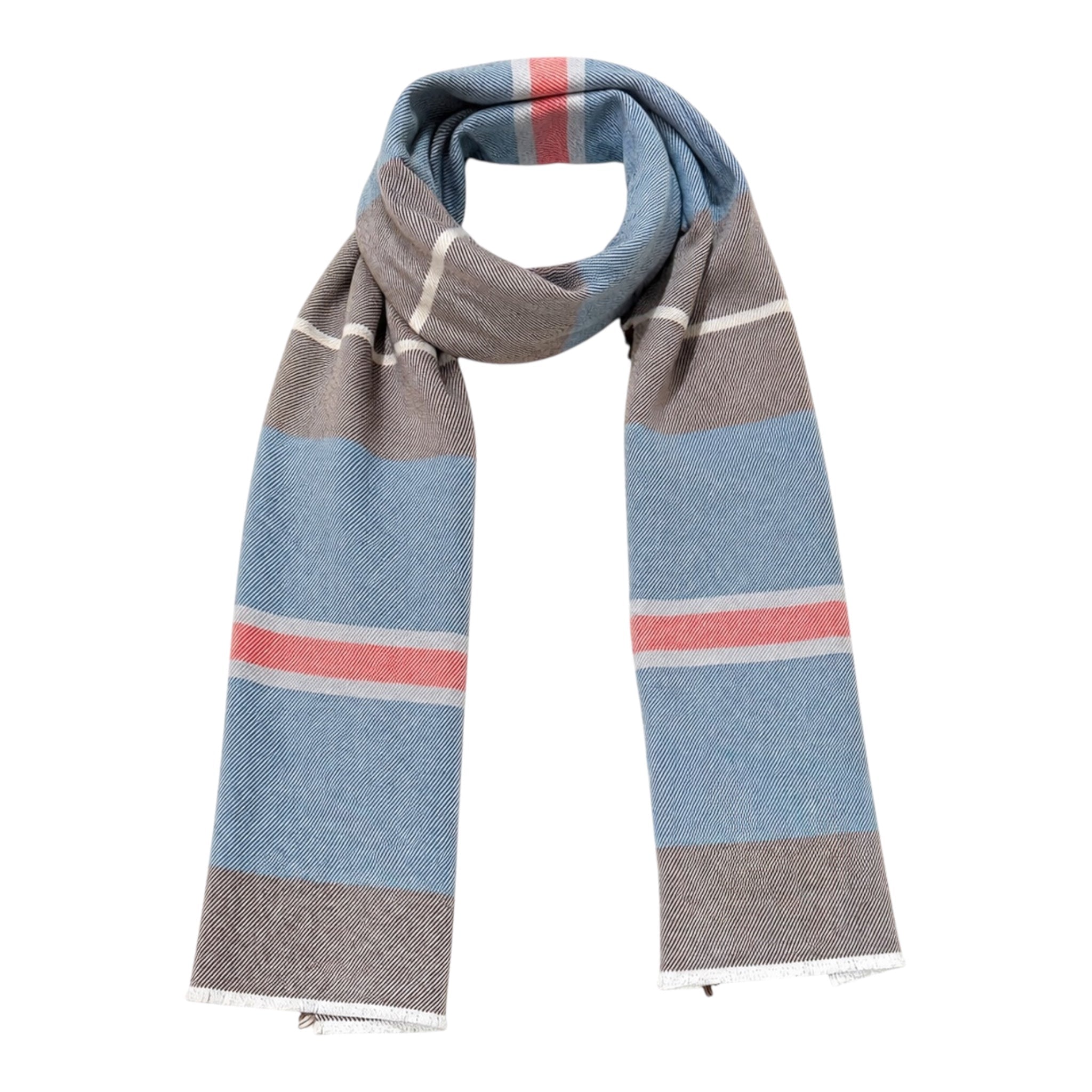 Horizontal Stripe Wool Scarf - Cobalt Blue/Brown SCARVES
