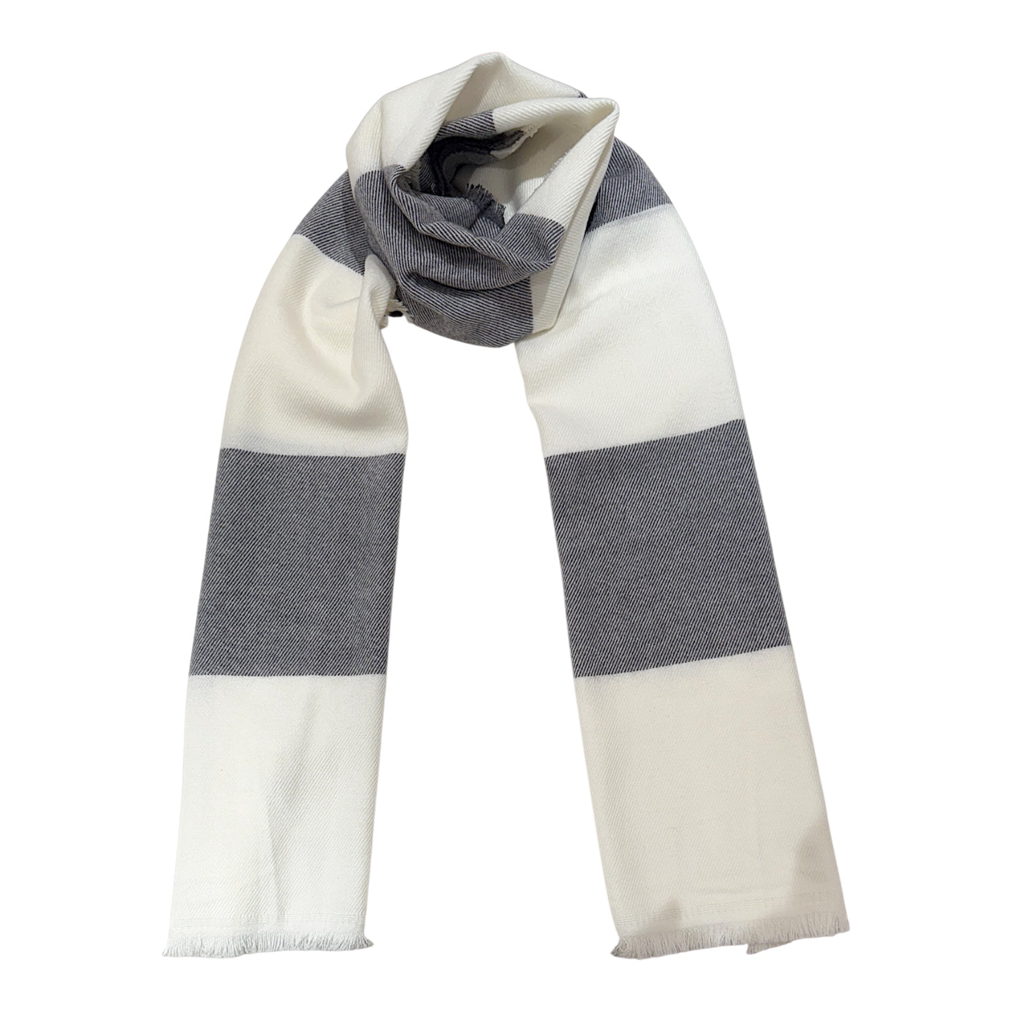 Horizontal Stripe Wool Scarf - Winter White/Grey SCARVES