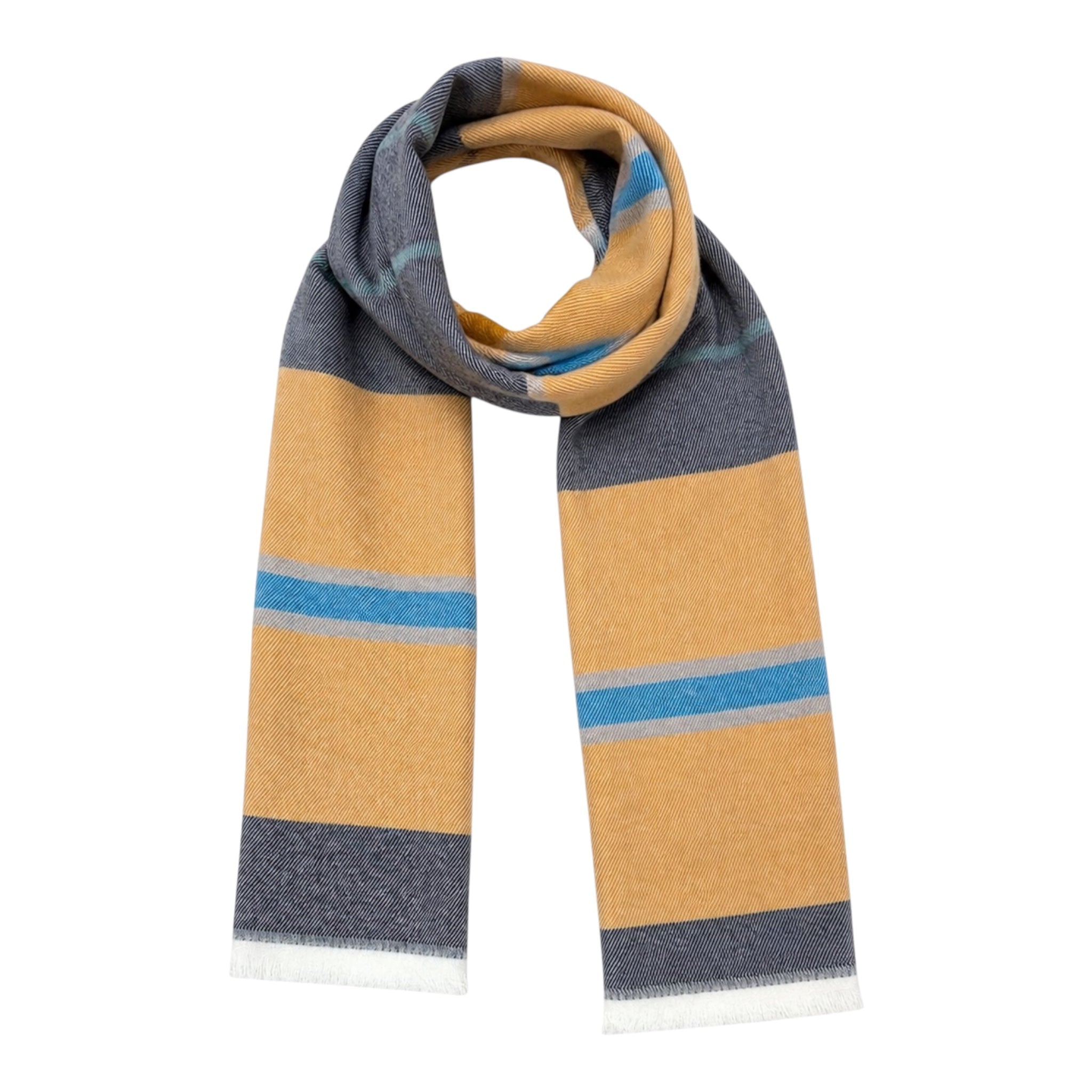 Horizontal Stripe Wool Scarf - Yellow/Navy SCARVES