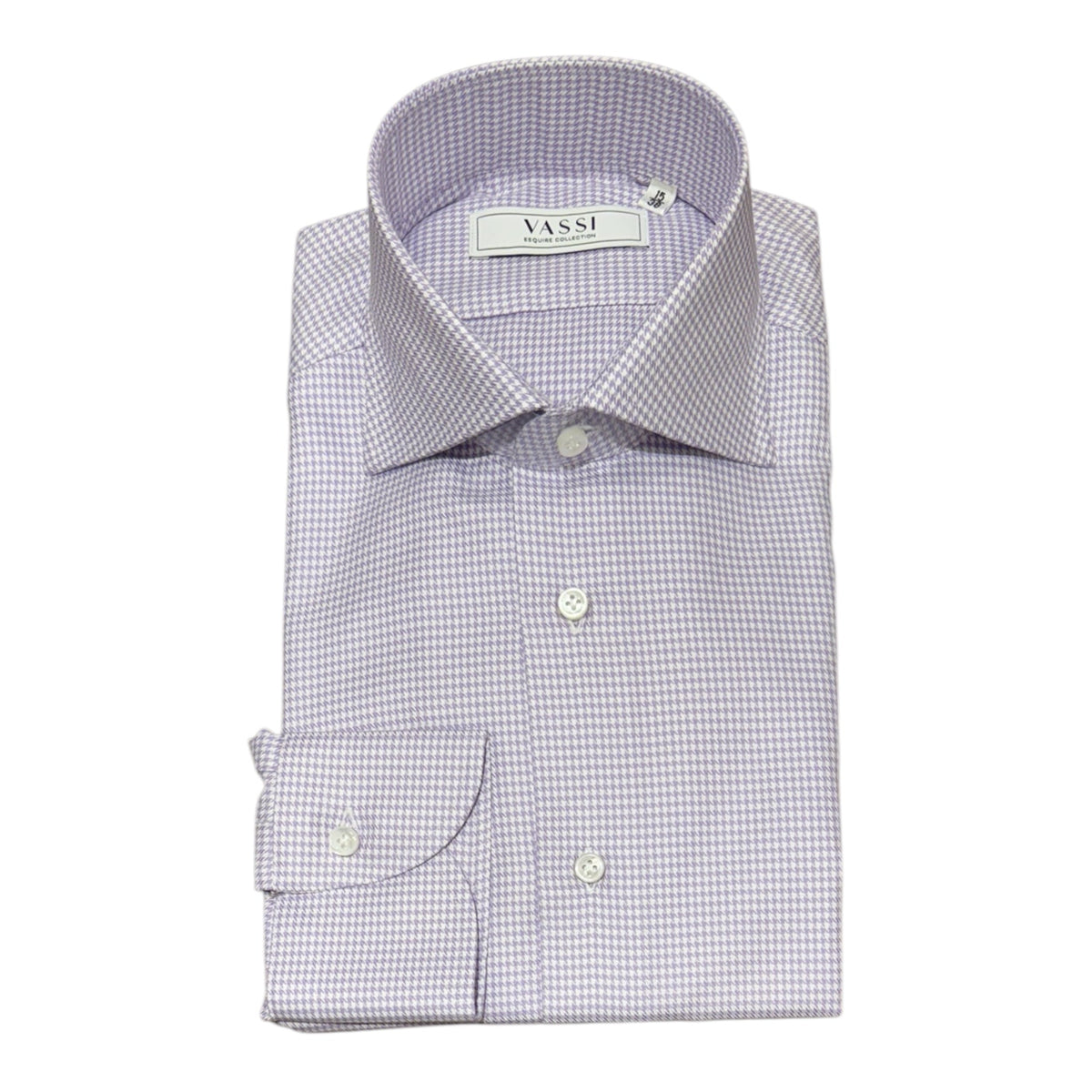 Houndstooth Lavender Dress Shirt - Thomas Masson super Twill DRESS SHIRTS38 EU