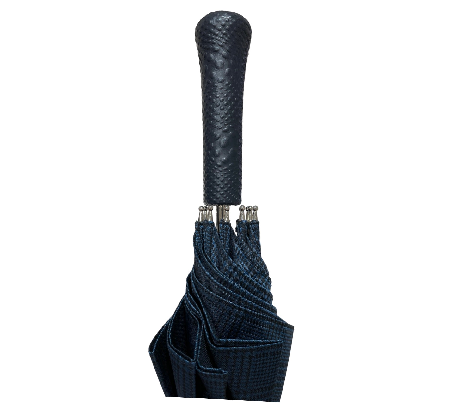 Leather Handle Long Umbrella - Blue Steel, Glen Plaid UMBRELLA