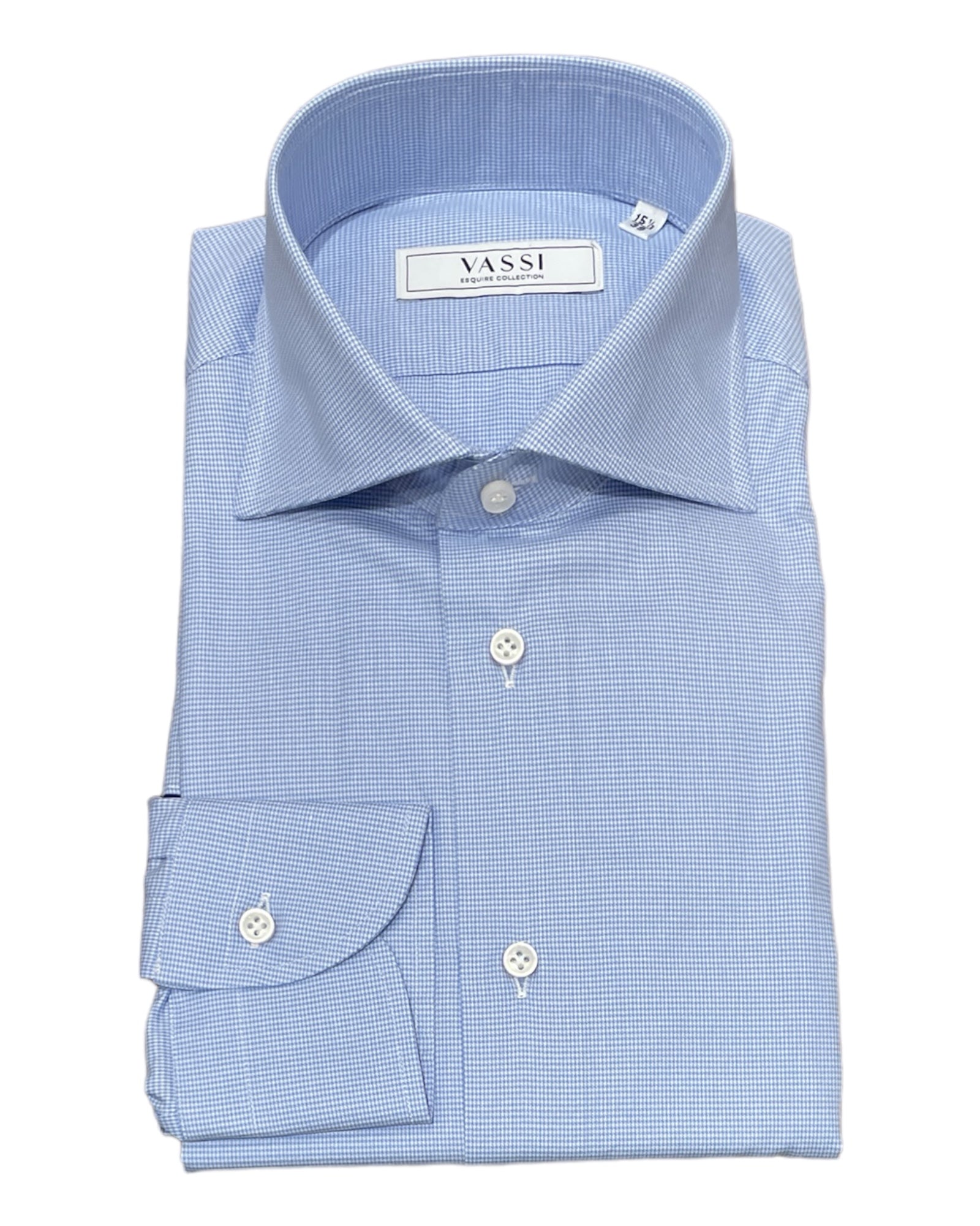 Light Blue Micro Check Dress Shirt - Thomas Mason Super Twill DRESS SHIRTS38 EU