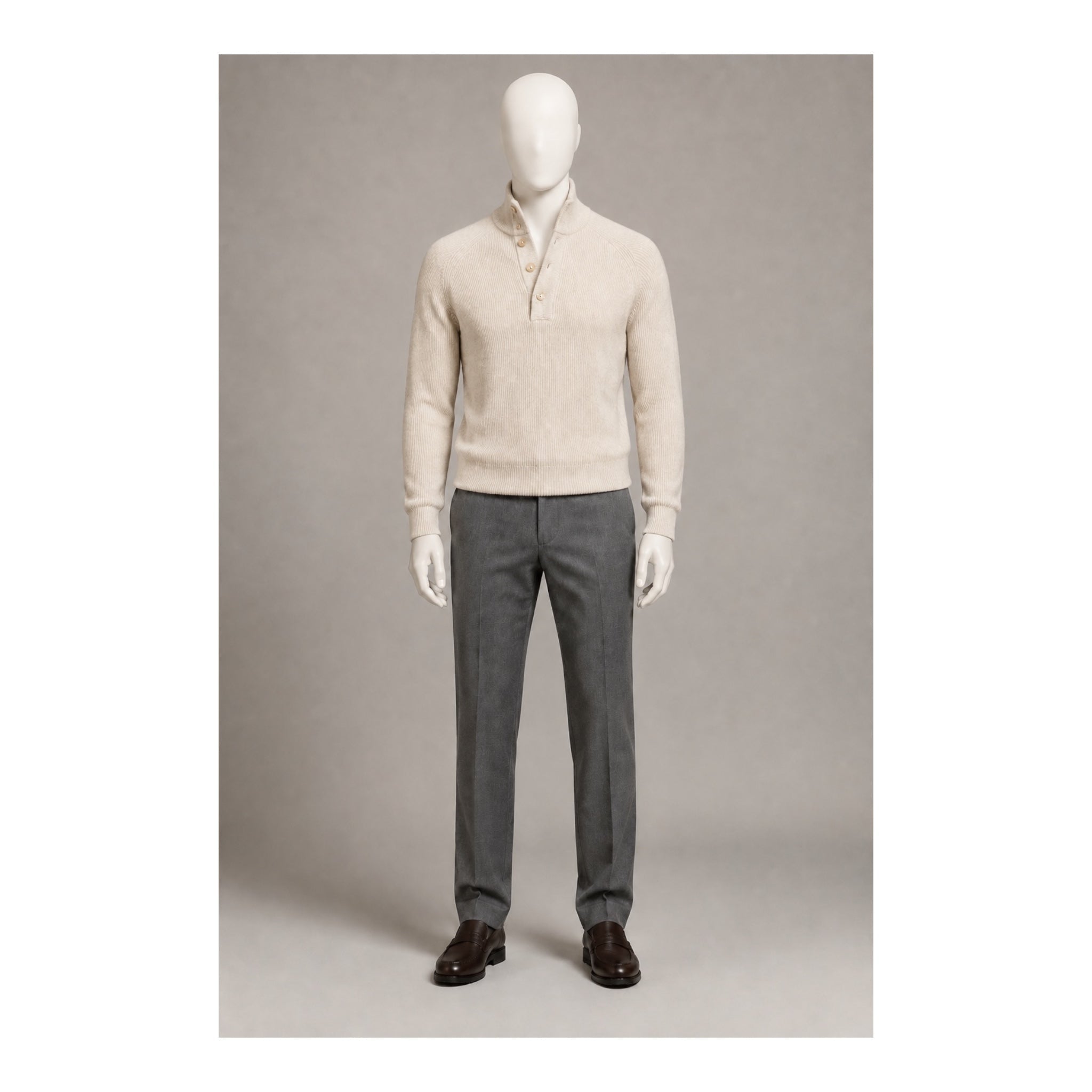 Light Natural Cashmere Quarter Button up Sweater SWEATERS50 EU