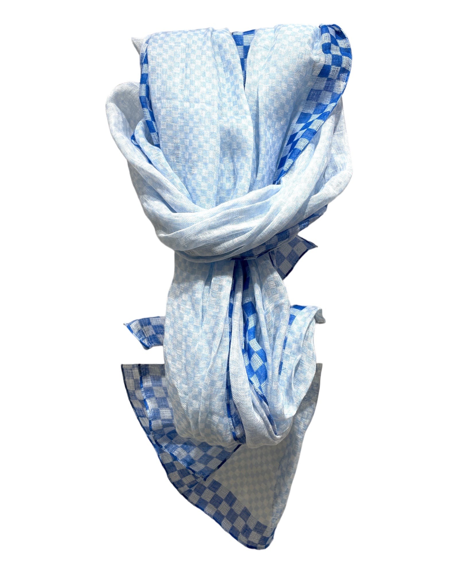 Linen Checkered Scarf - Blue SCARVES