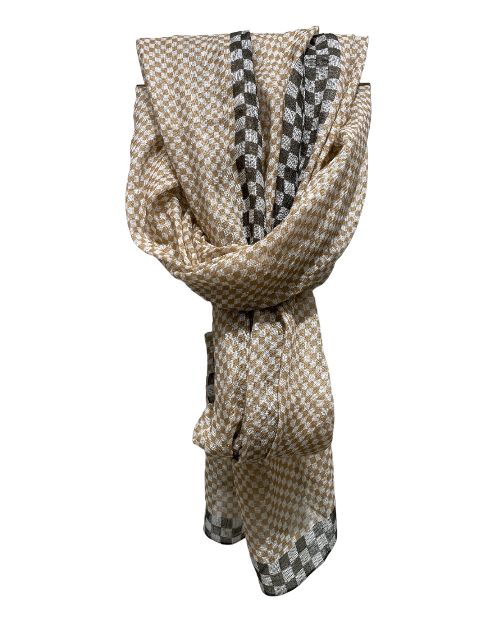 Linen Checkered Scarf - Caramel SCARVES