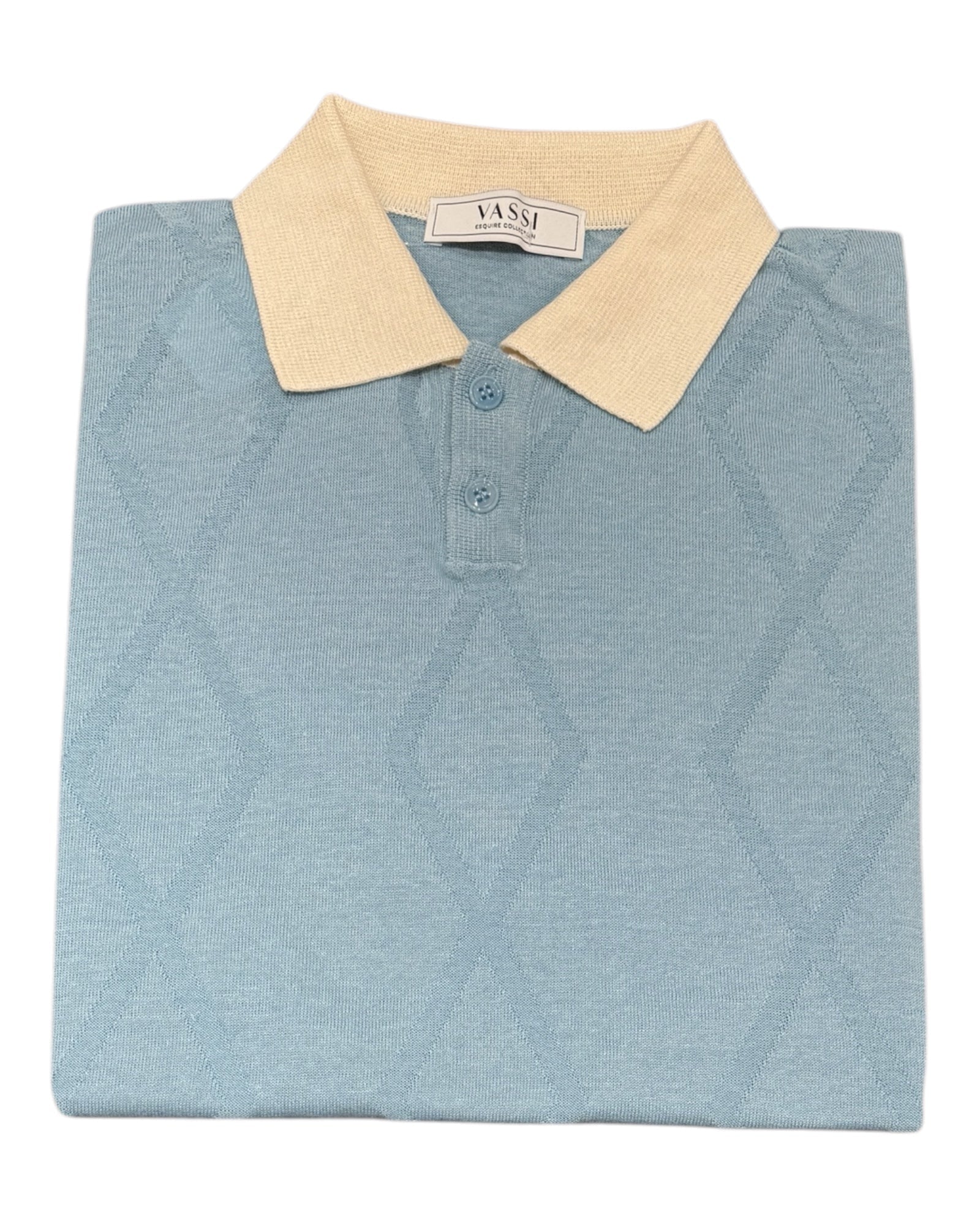 Linen & Cotton Short Sleeve Polo - Aqua/Latte SWEATERSM