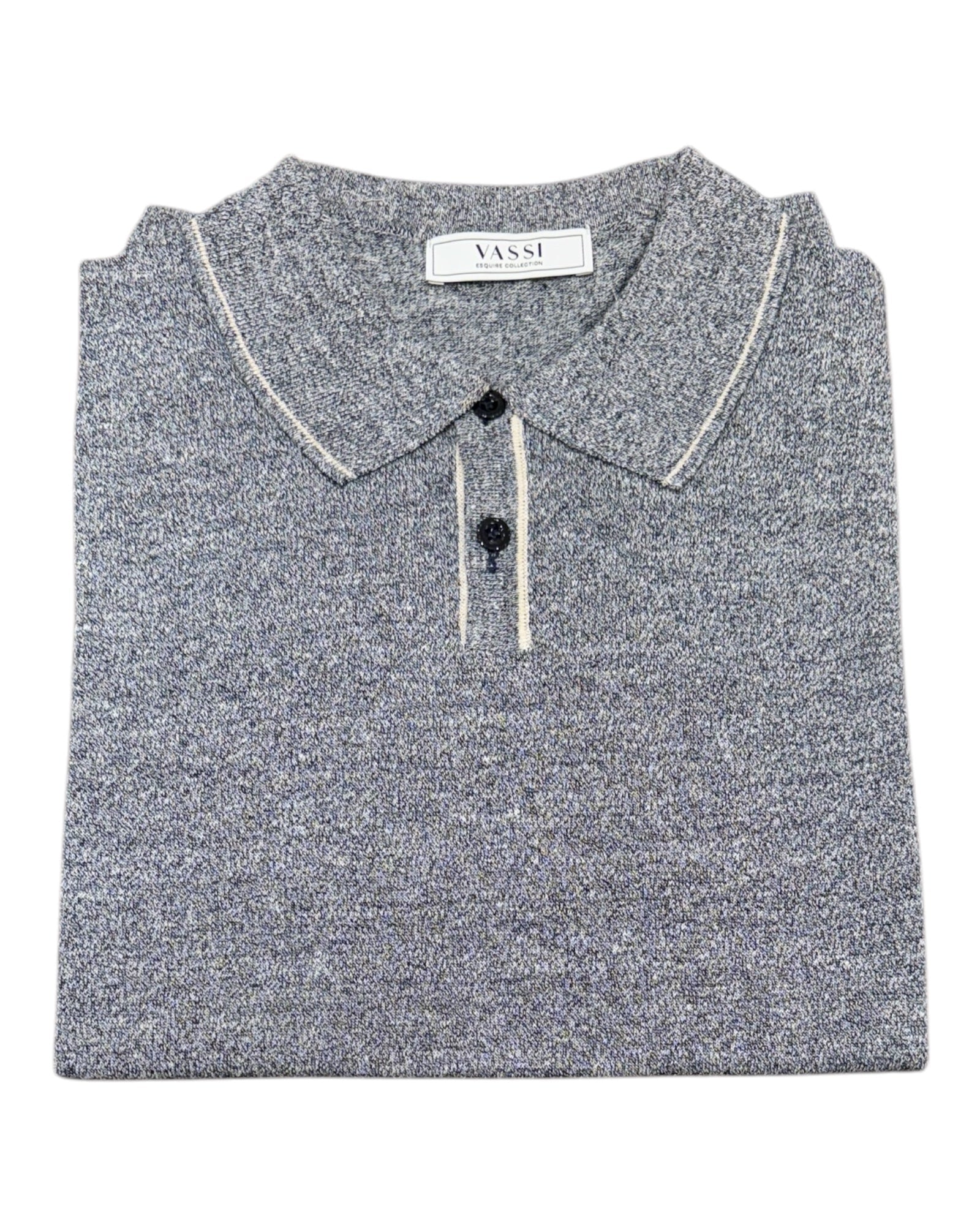 Linen & Cotton Short Sleeve Polo - Grey/White SWEATERSM