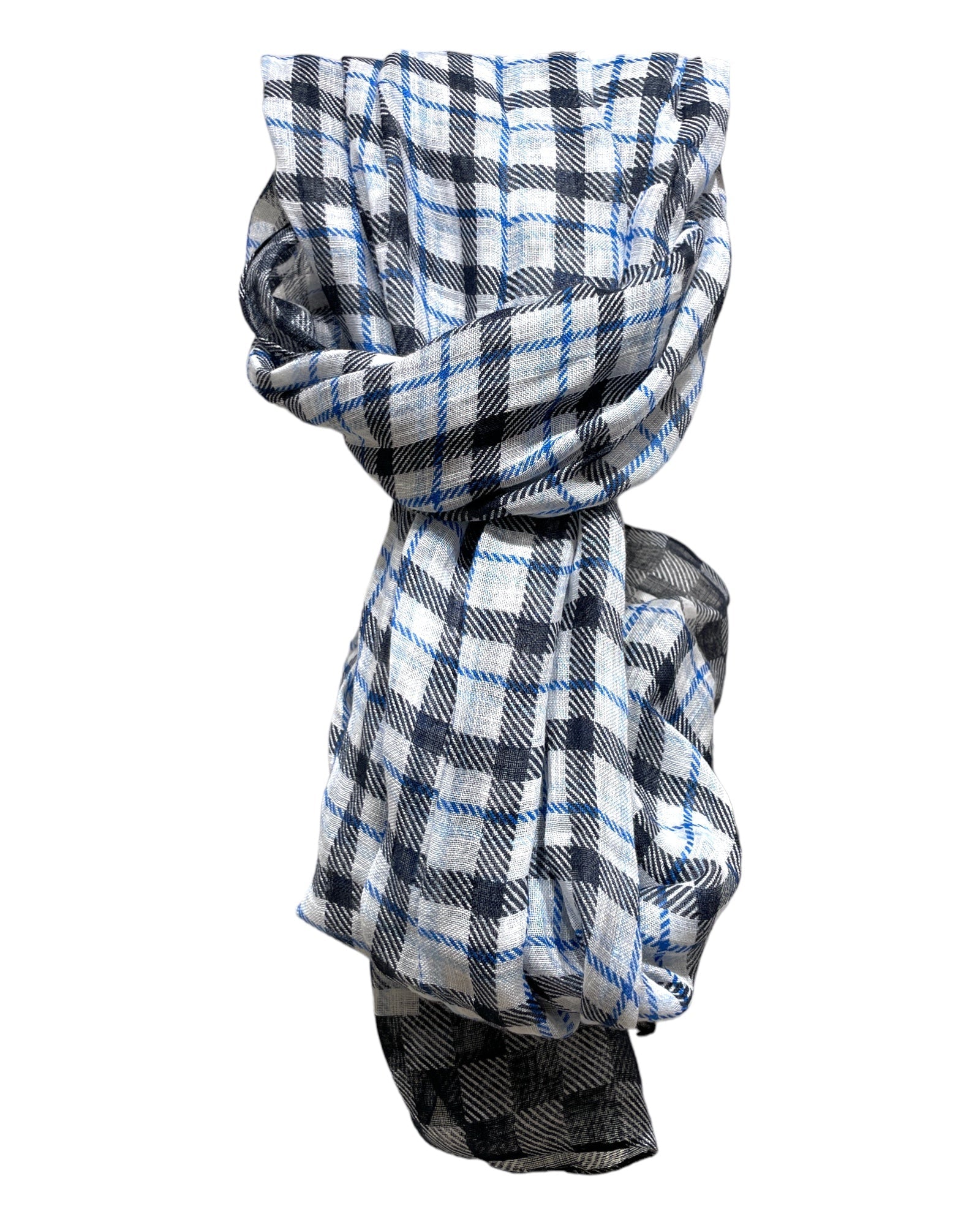 Linen Plaid Scarf - Blue SCARVES