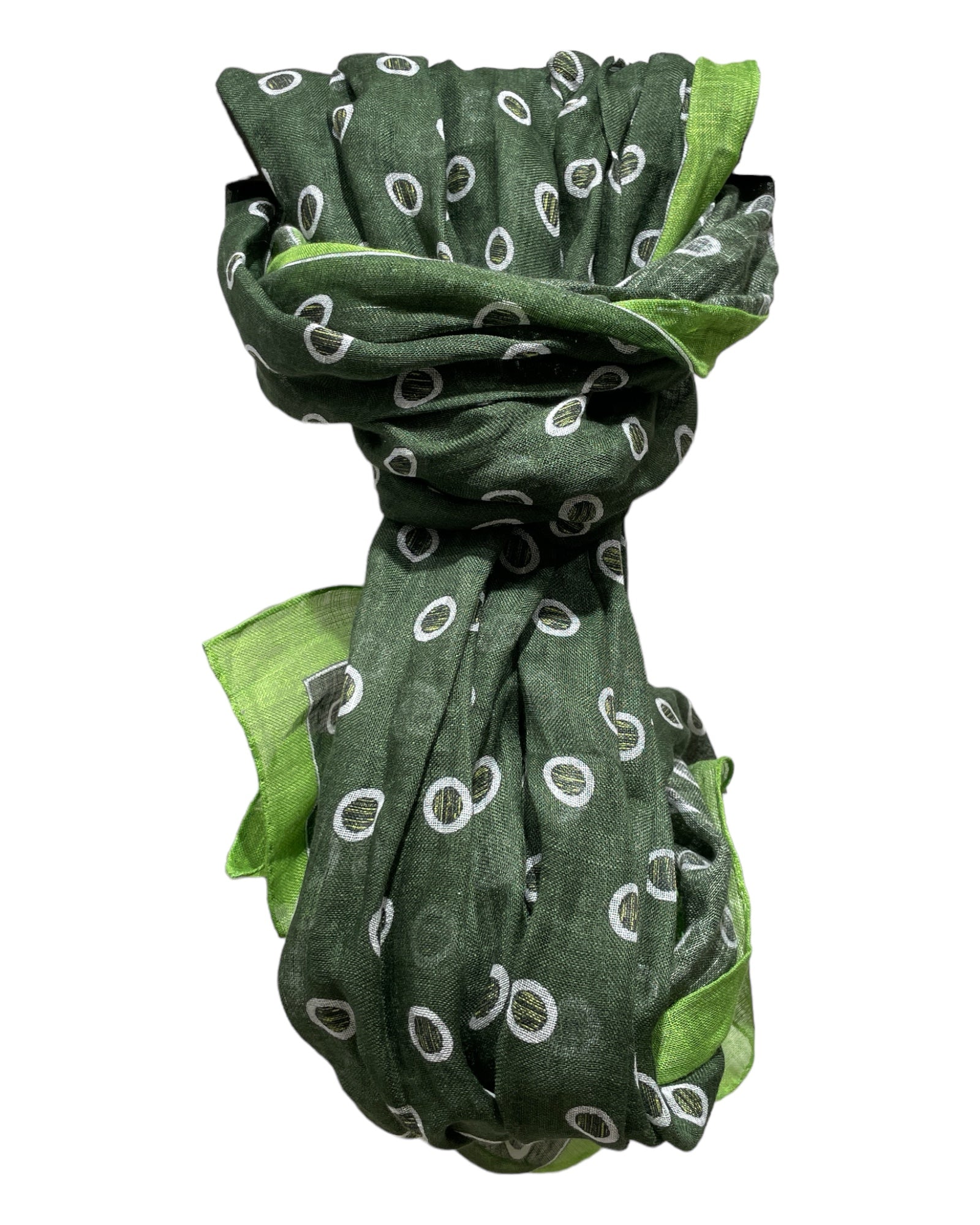 Linen Scarf - Dark Green with White Circles SCARVES