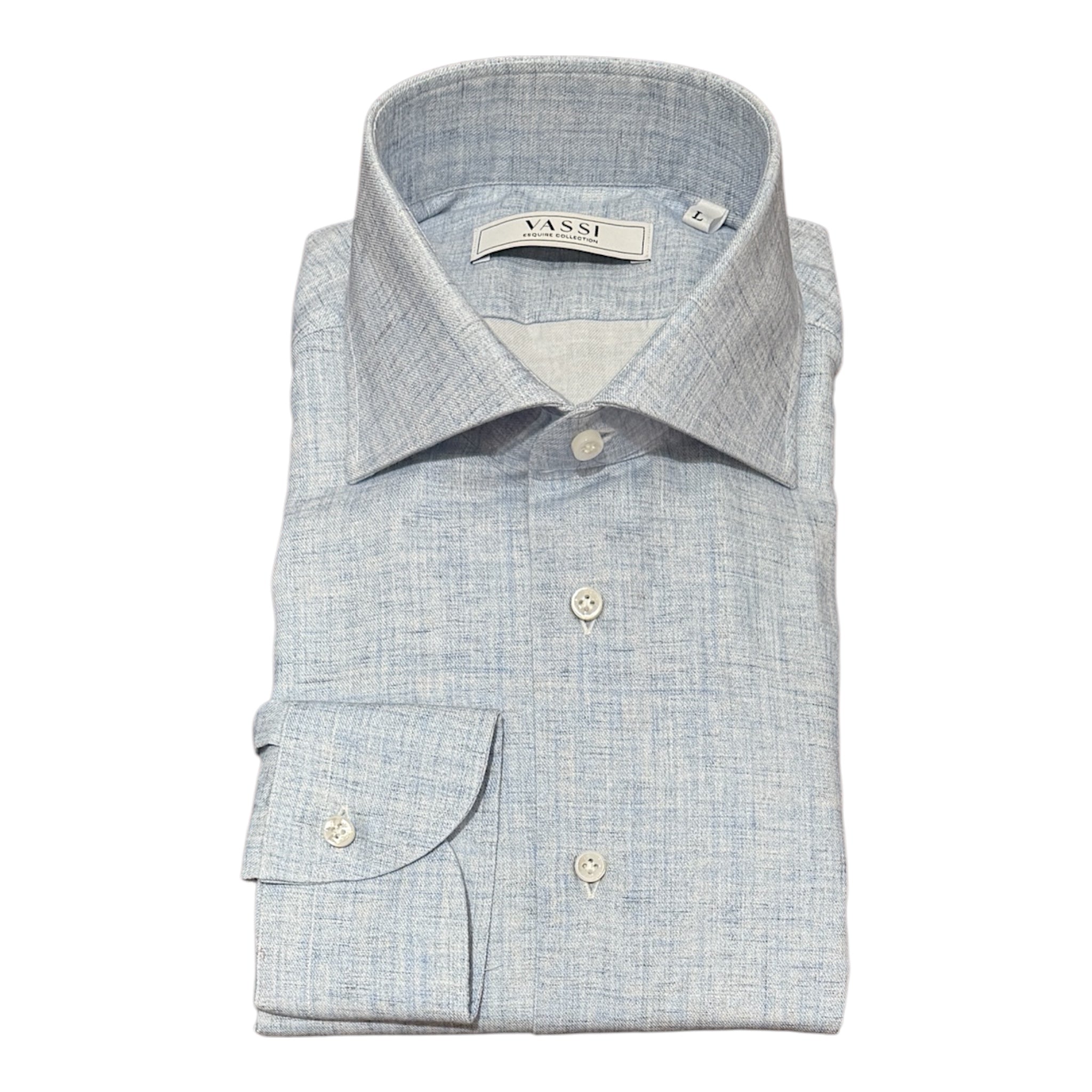 Mélange Brushed Cotton Shirt - Blue SPORT SHIRTSM