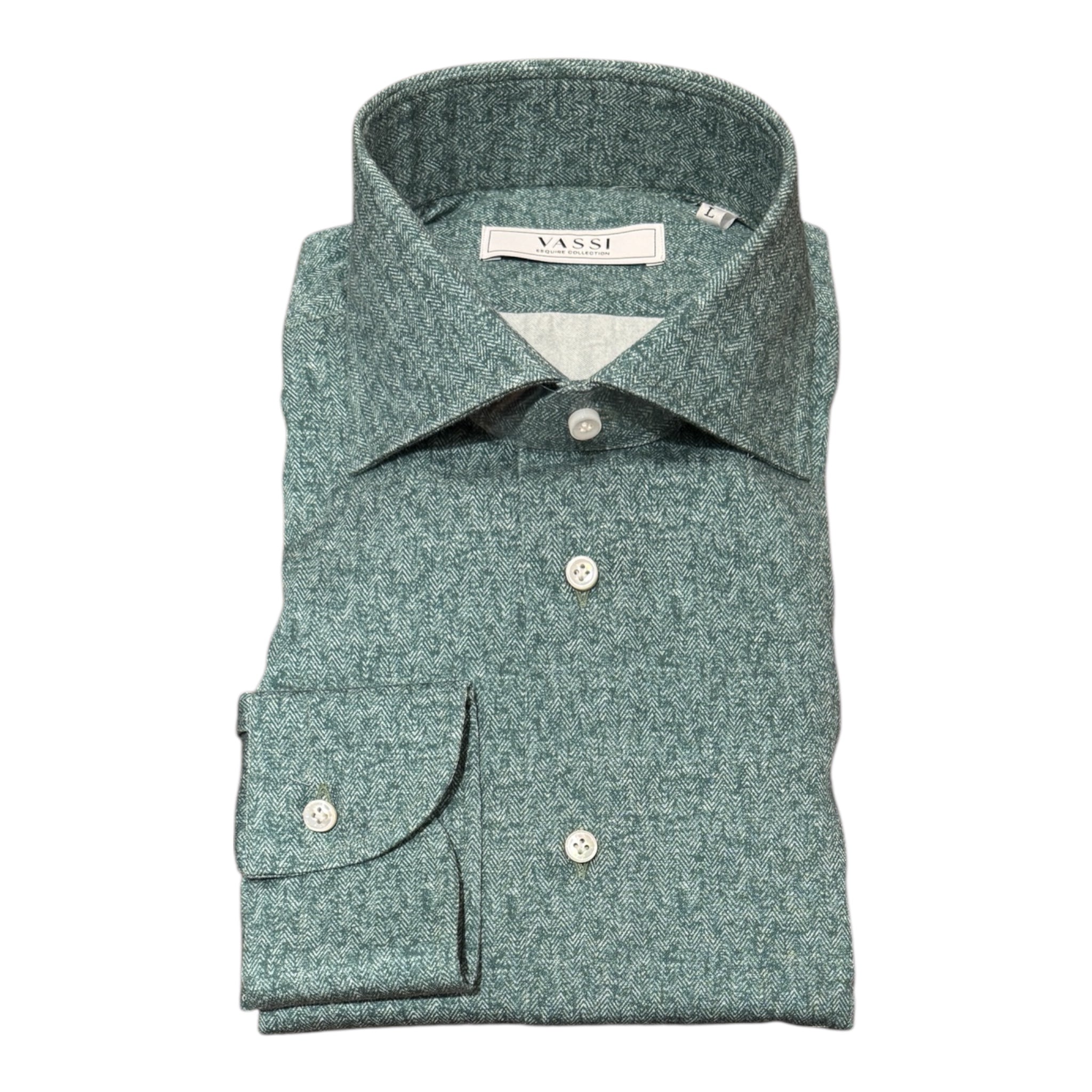 Mélange Brushed Cotton Shirt - Forest Green SPORT SHIRTSM