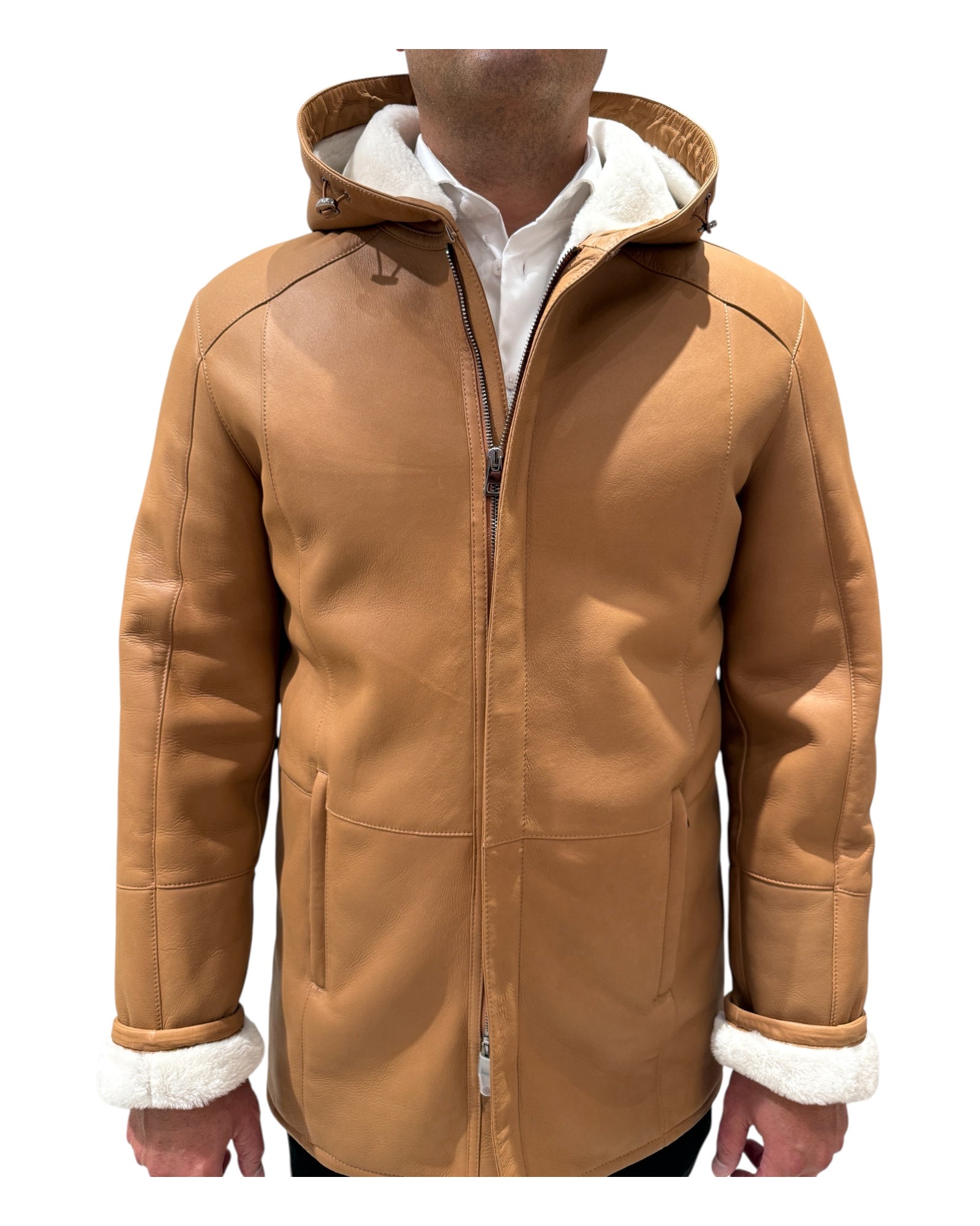 Merino Shearling Jacket with Hood - Whisky OUTERWEAR48 EU