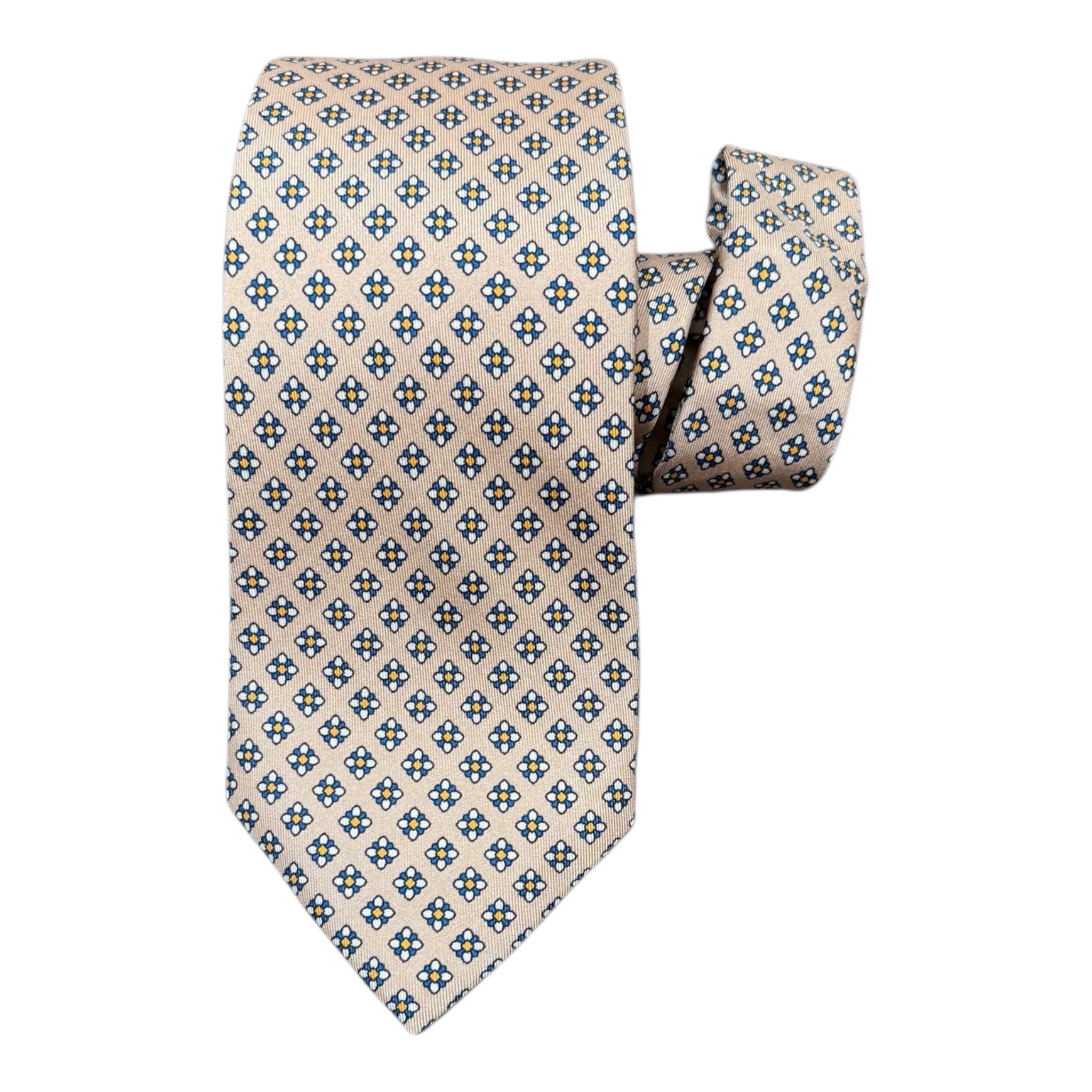 Micro Floral Geometric Seven Fold Silk Tie - Taupe TIES