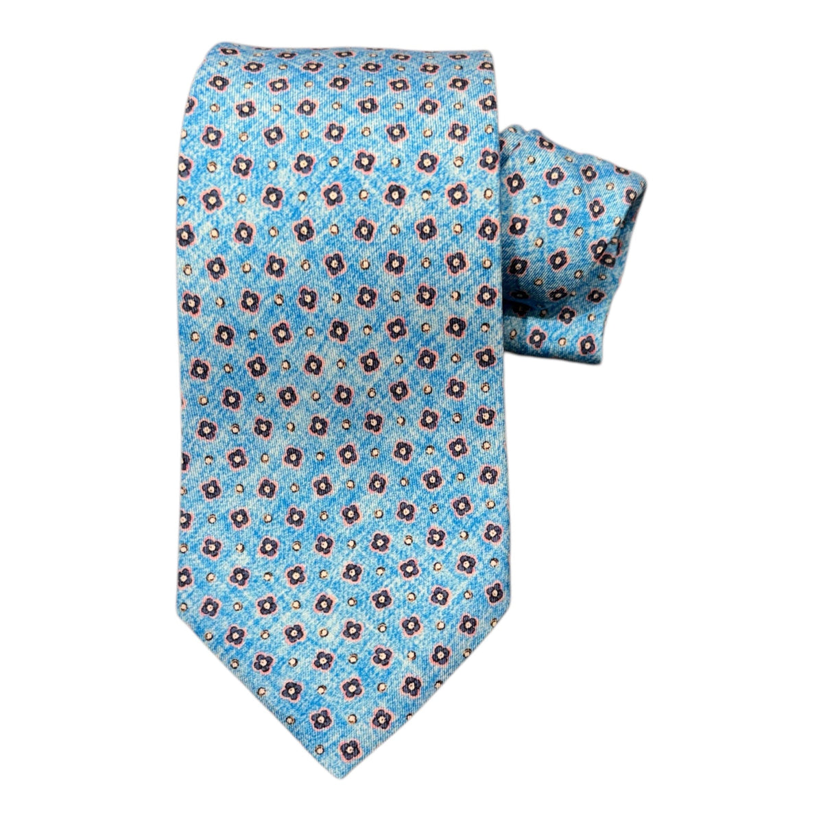 Micro Floral Seven Fold Silk Tie - Aqua TIES