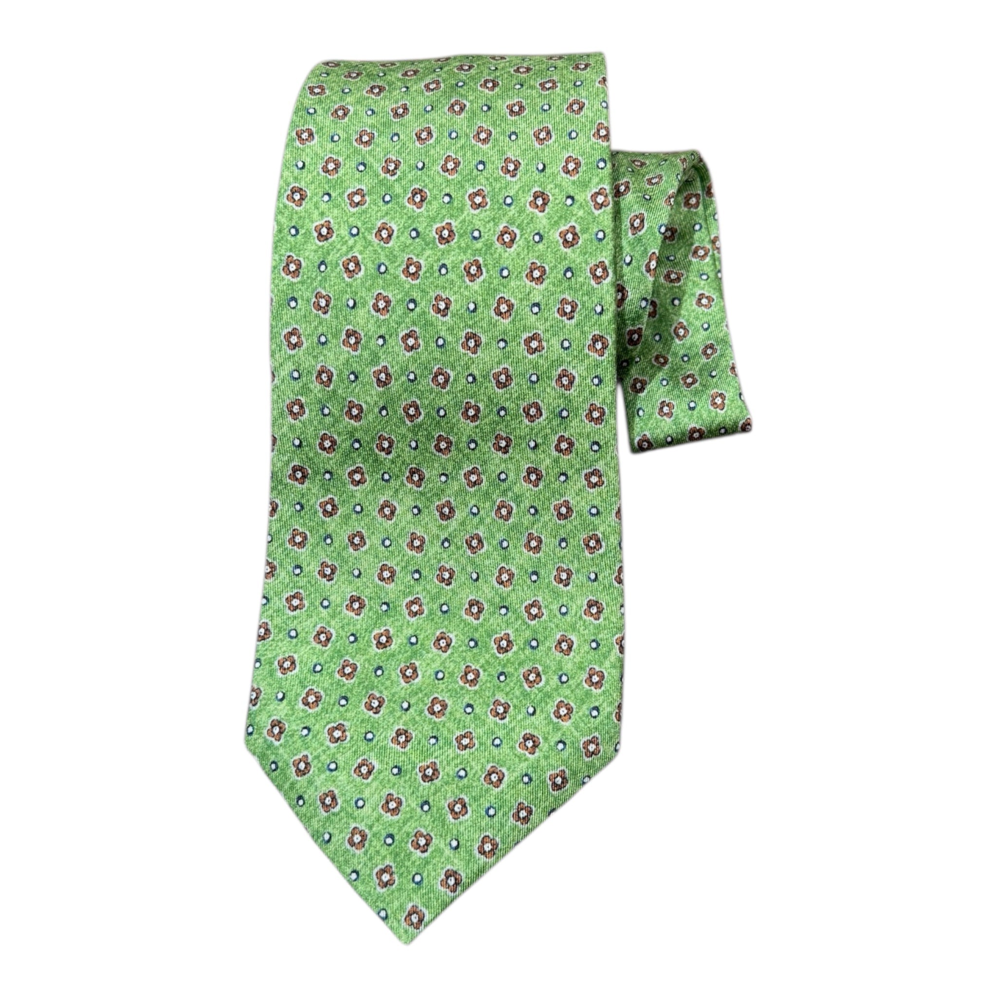 Micro Floral Seven Fold Silk Tie - Green TIES