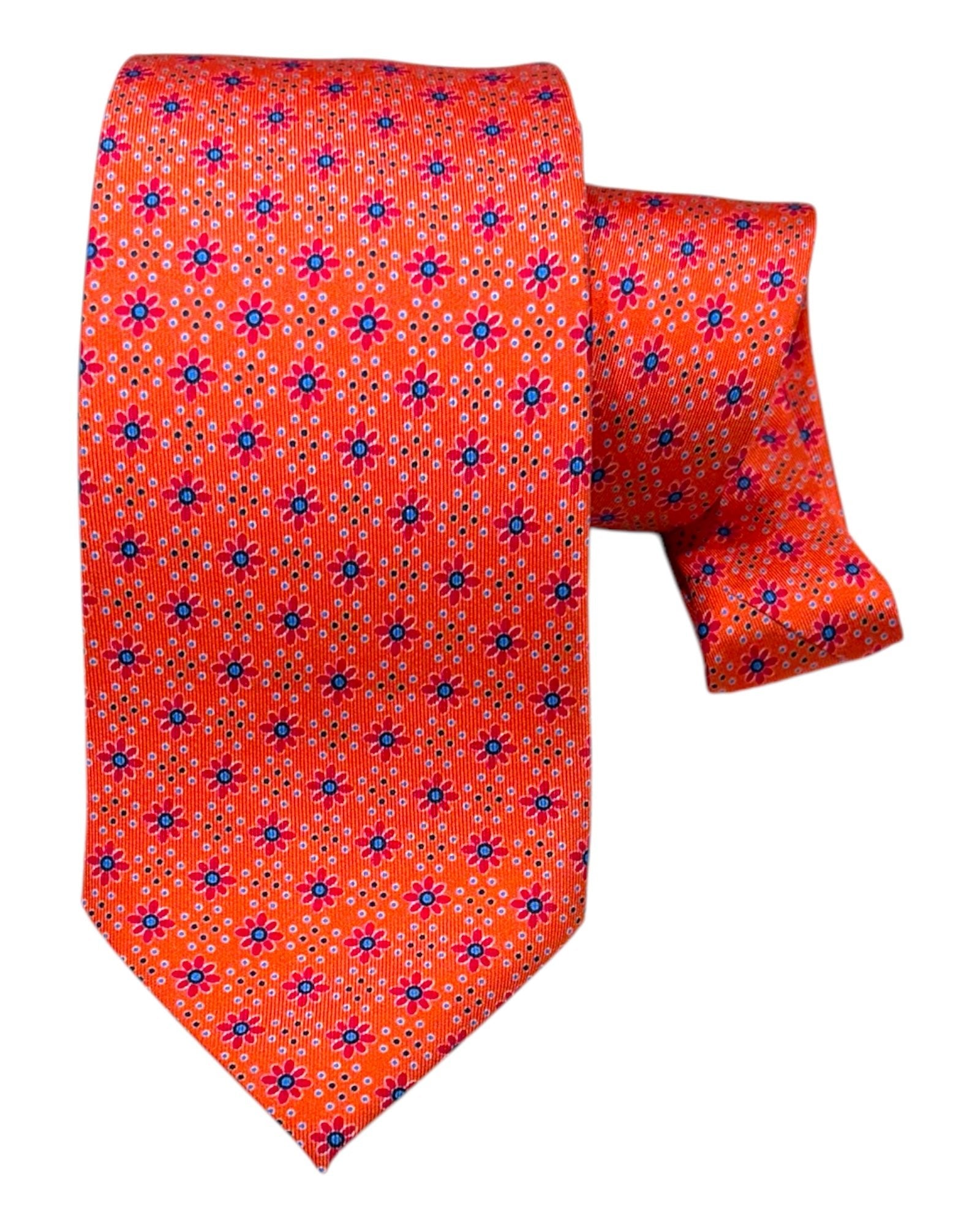 Micro Floral Seven - Fold Silk Tie - Orange TIES
