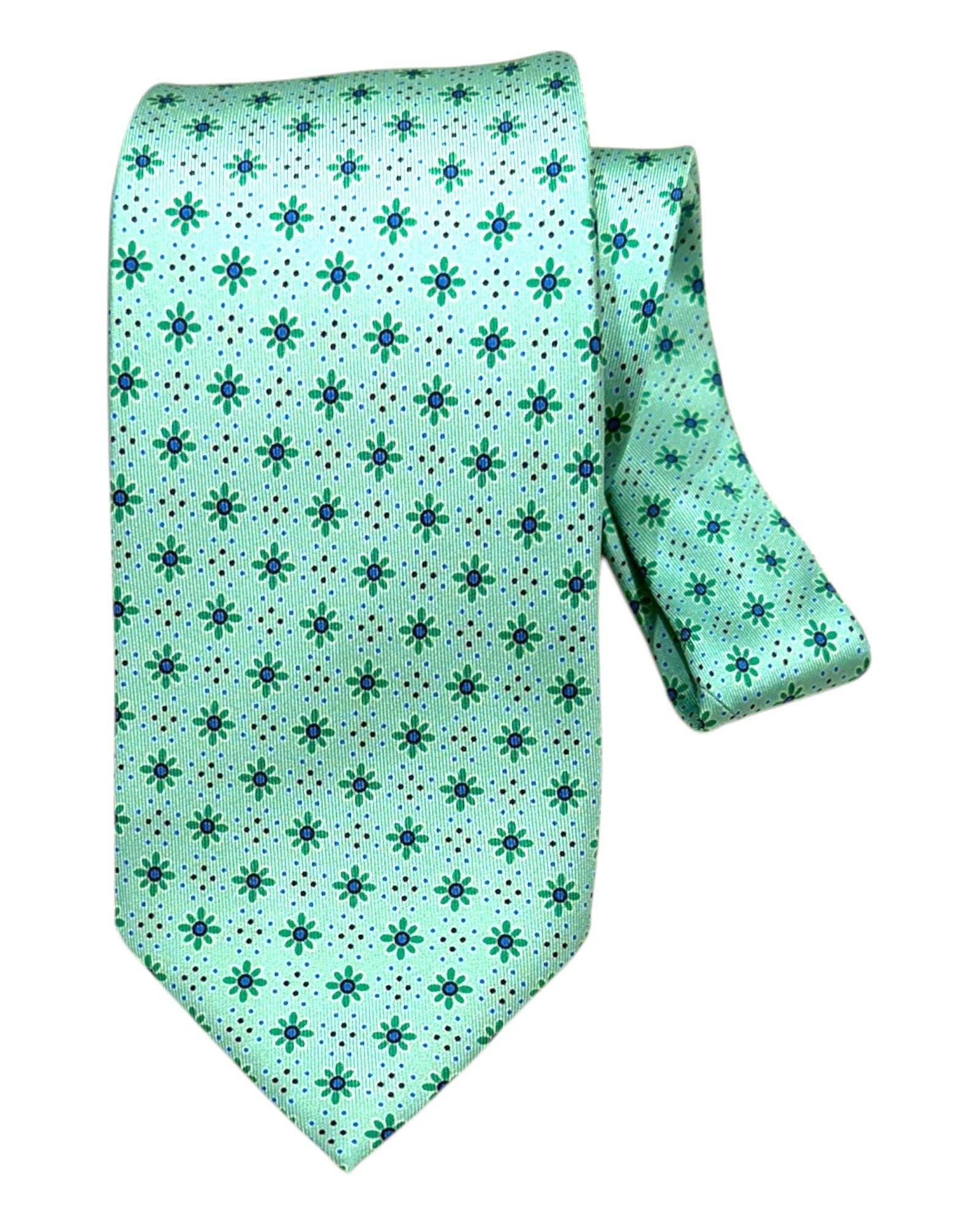 Micro Floral Seven - Fold Silk Tie - Seafoam Green TIES