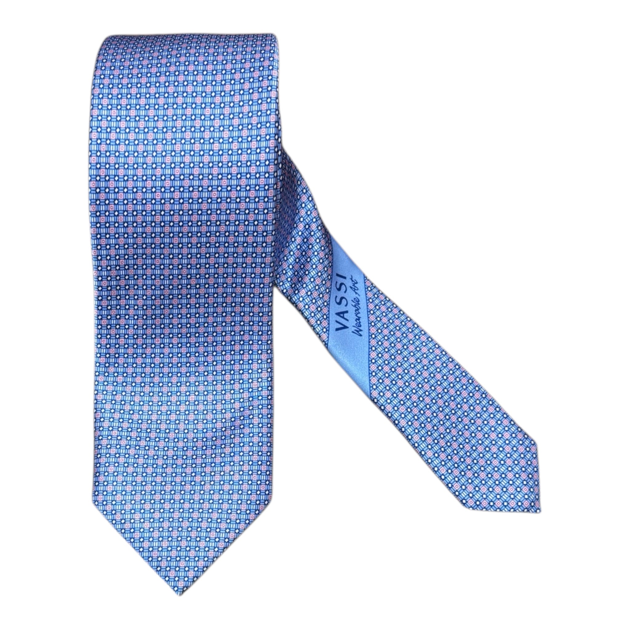 Micro Geometric Seven Fold Tie - Blue - Steel TIES