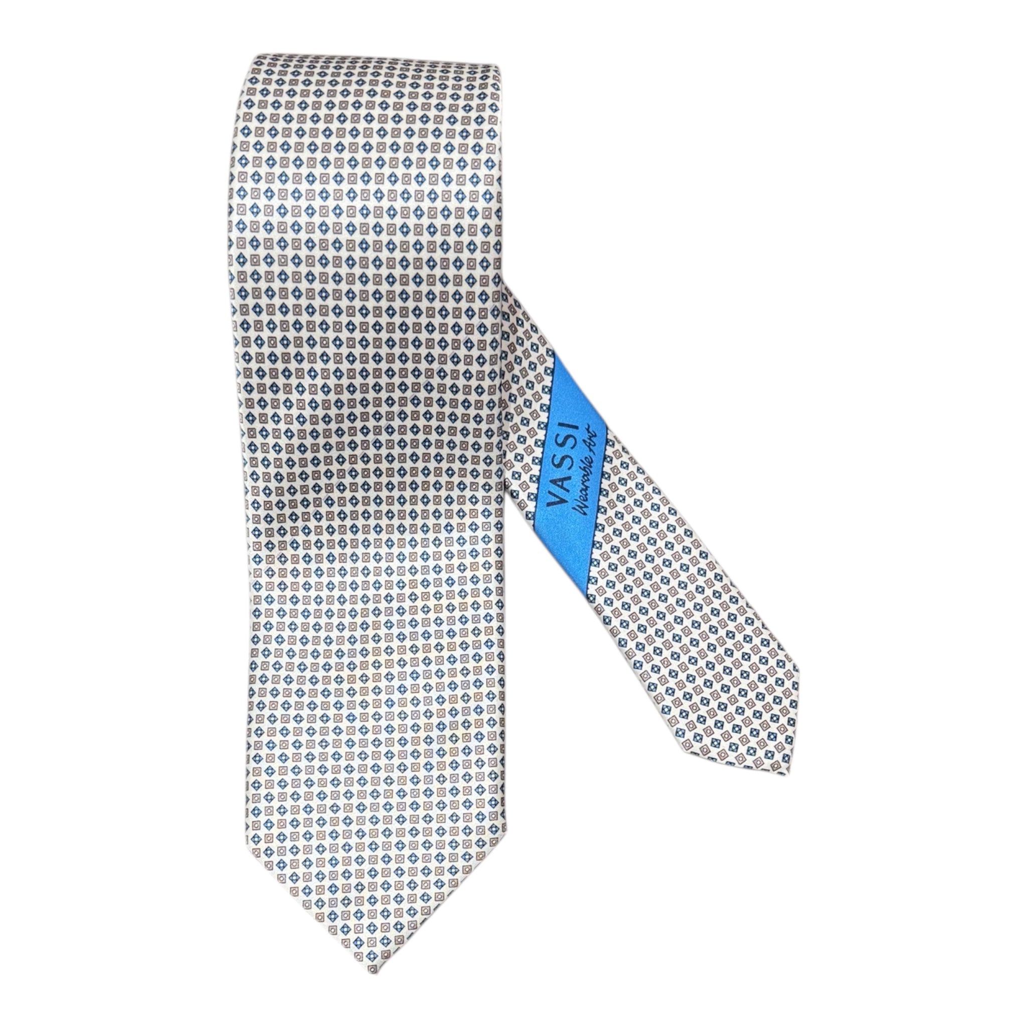 Micro Geometric Seven Fold Tie - Eggshell TIES