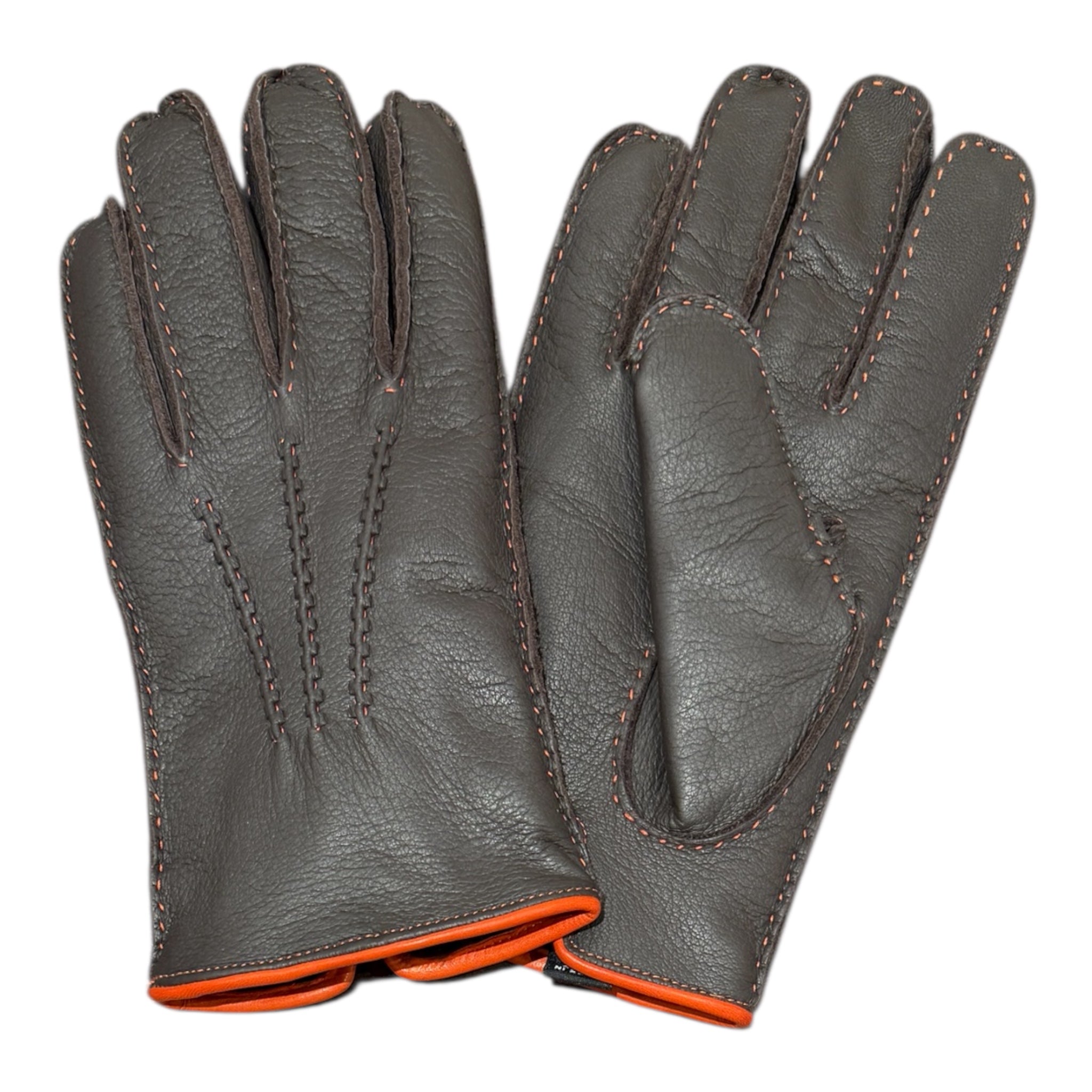 Nappa Leather Glove Hand Stitched with Mink Lining - Brown / Orange Glove8 1/2