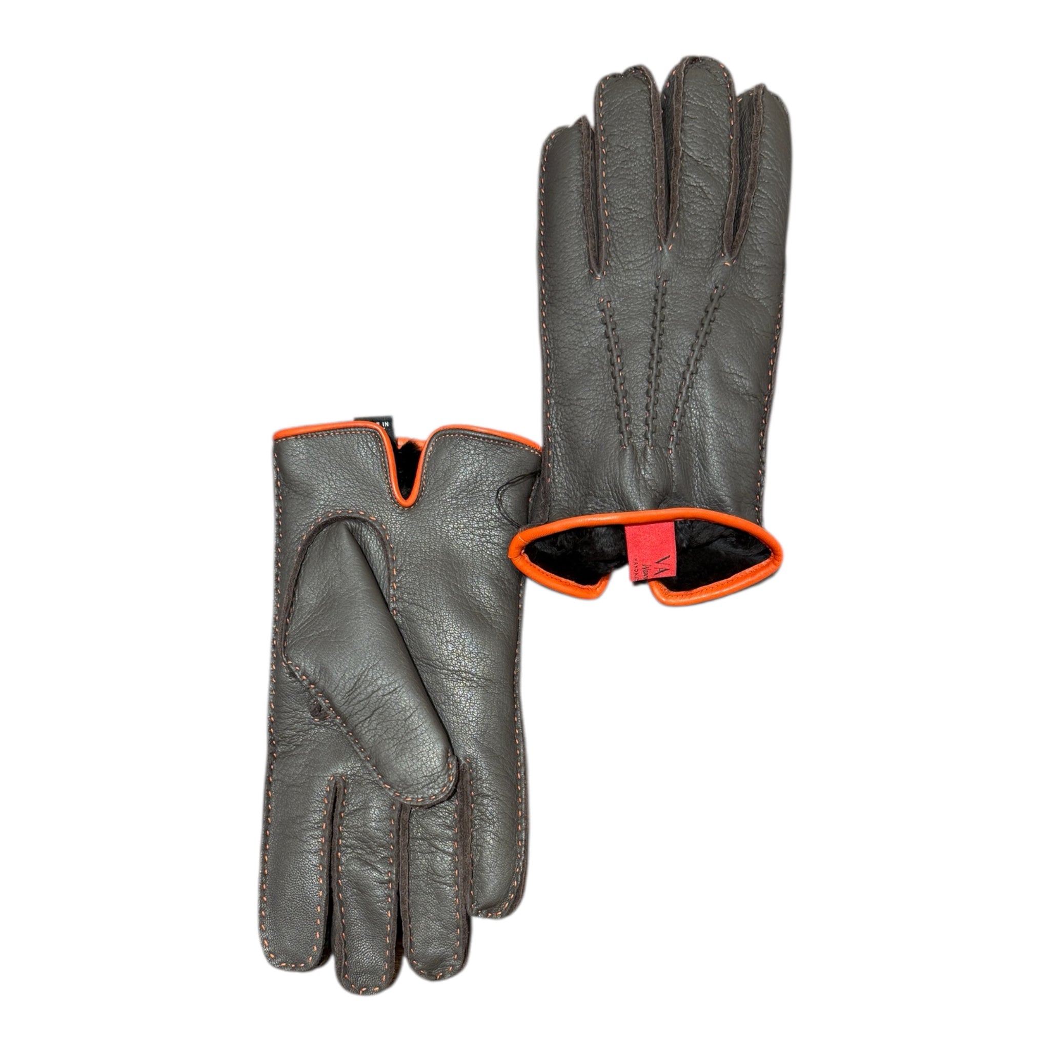 Nappa Leather Glove Hand Stitched with Mink Lining - Brown / Orange Glove8 1/2