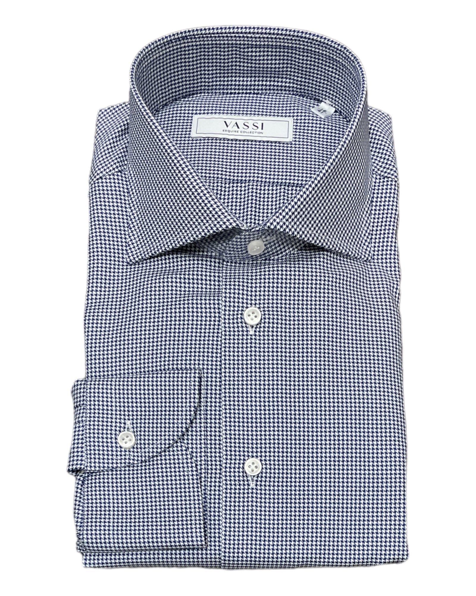 Navy Blue Houndstooth Dress Shirt - Thomas Mason Super Twill DRESS SHIRTS38 EU