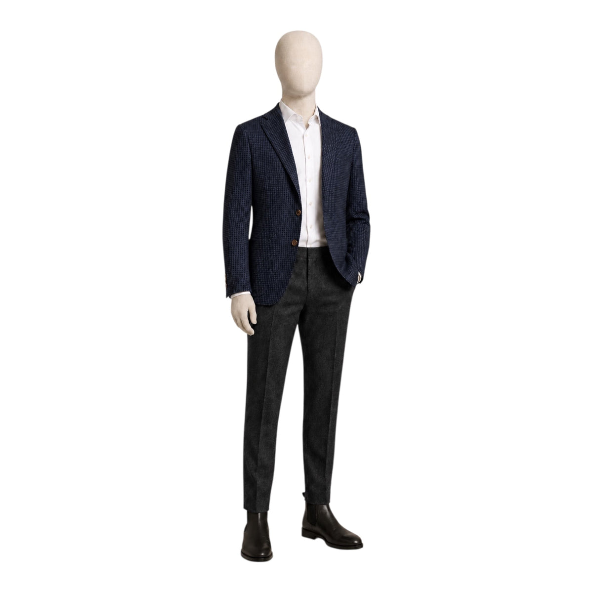 Navy Blue Houndstooth Jersey Blazer - Loro Piana Wool Attitude JACKETS38S