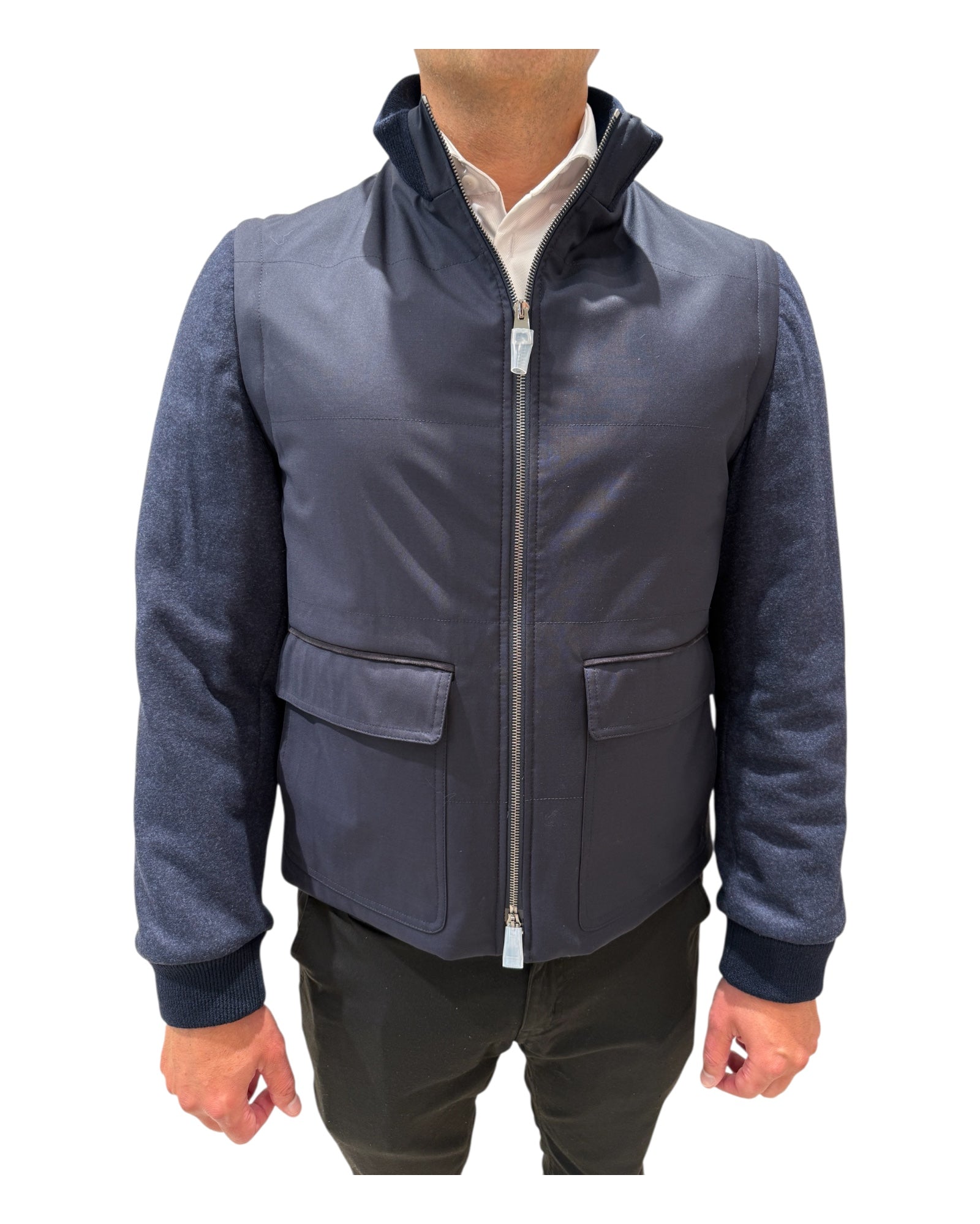 Navy Bomber with Detachable Sleeves - Loro Piana Storm system OUTERWEAR50 EU