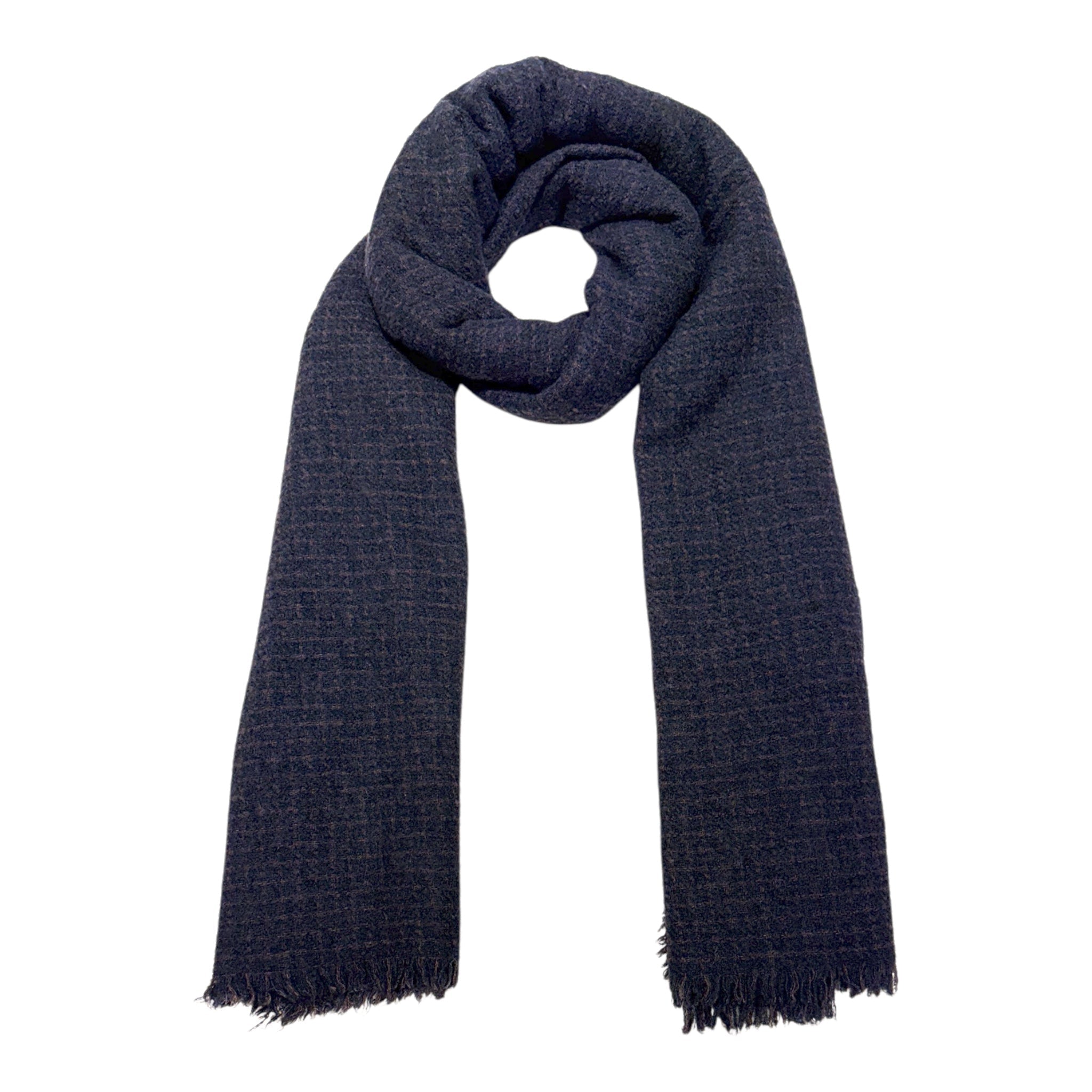 Navy Cashmere & Wool Scarf with Brown Geometric Pattern SCARVES