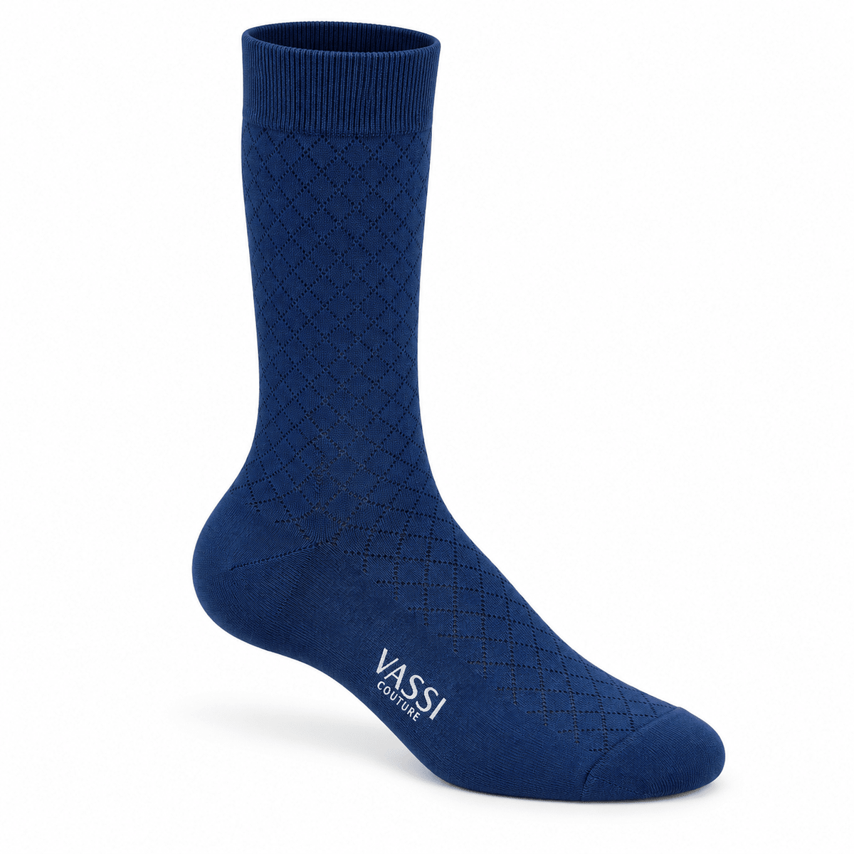 Navy Cotton Dress Socks with Diamond Pattern SocksOSFM