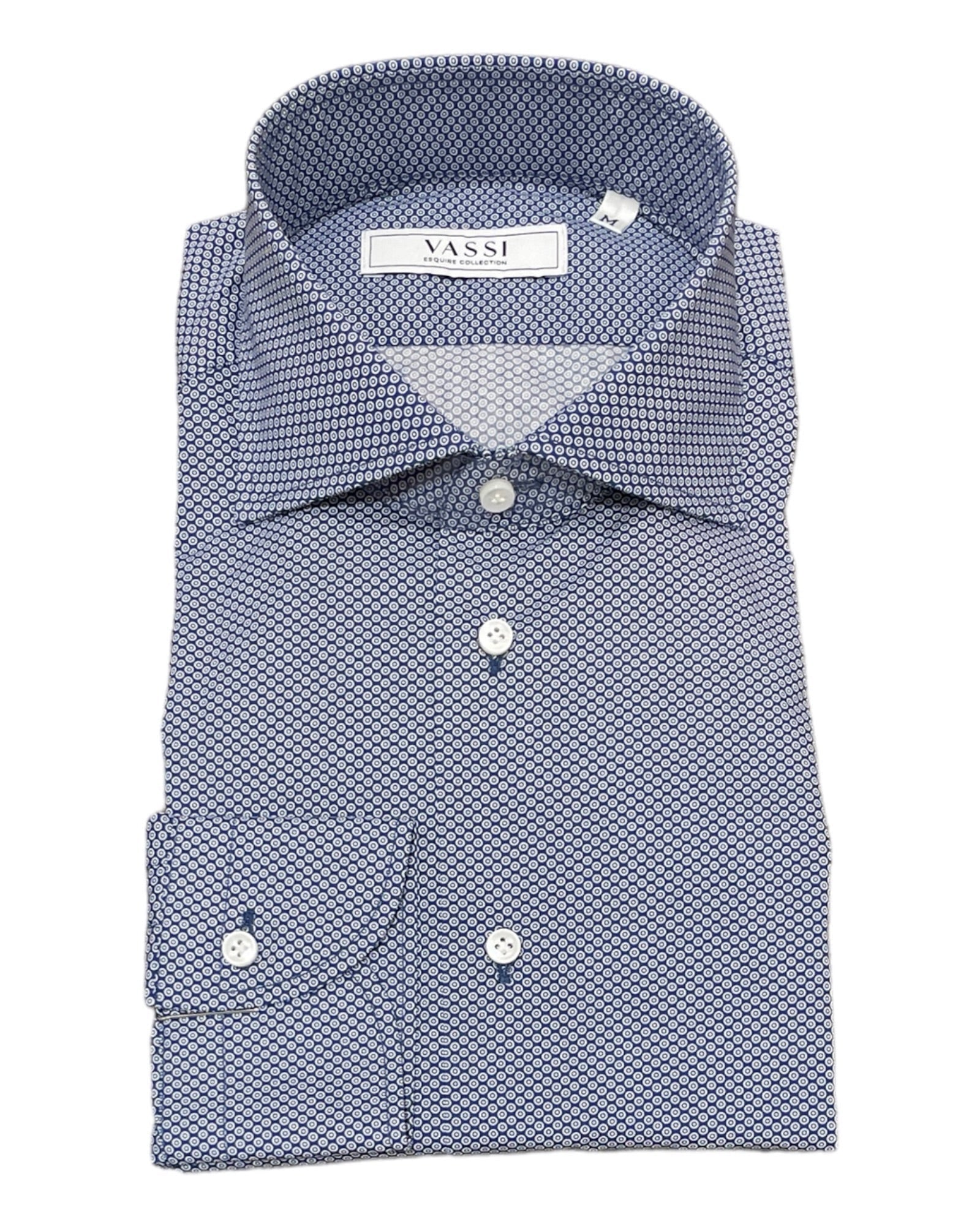 Navy Cotton Sport Shirt with Small Circles SPORT SHIRTSS