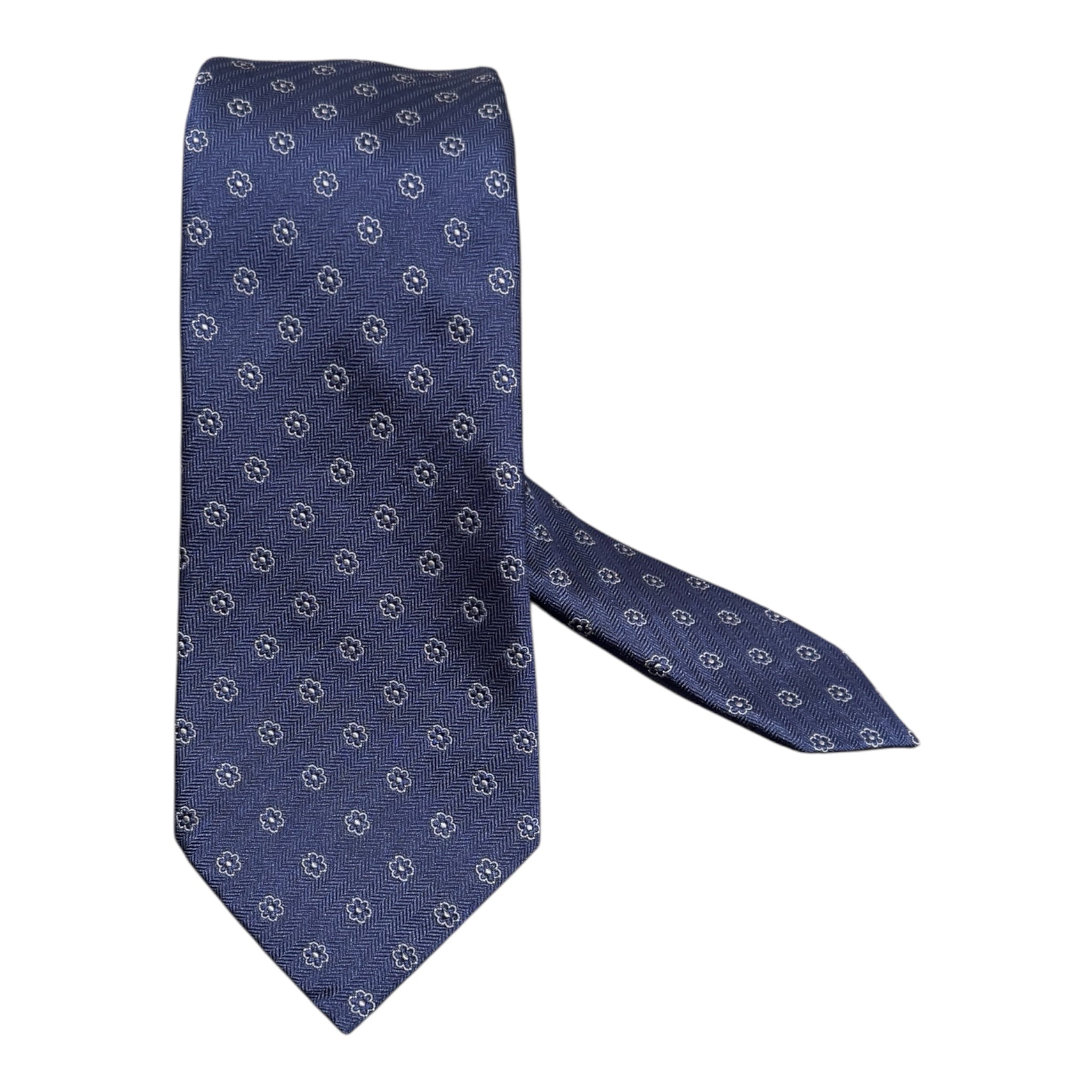 Navy Mini Floral Seven Fold Silk Tie TIES