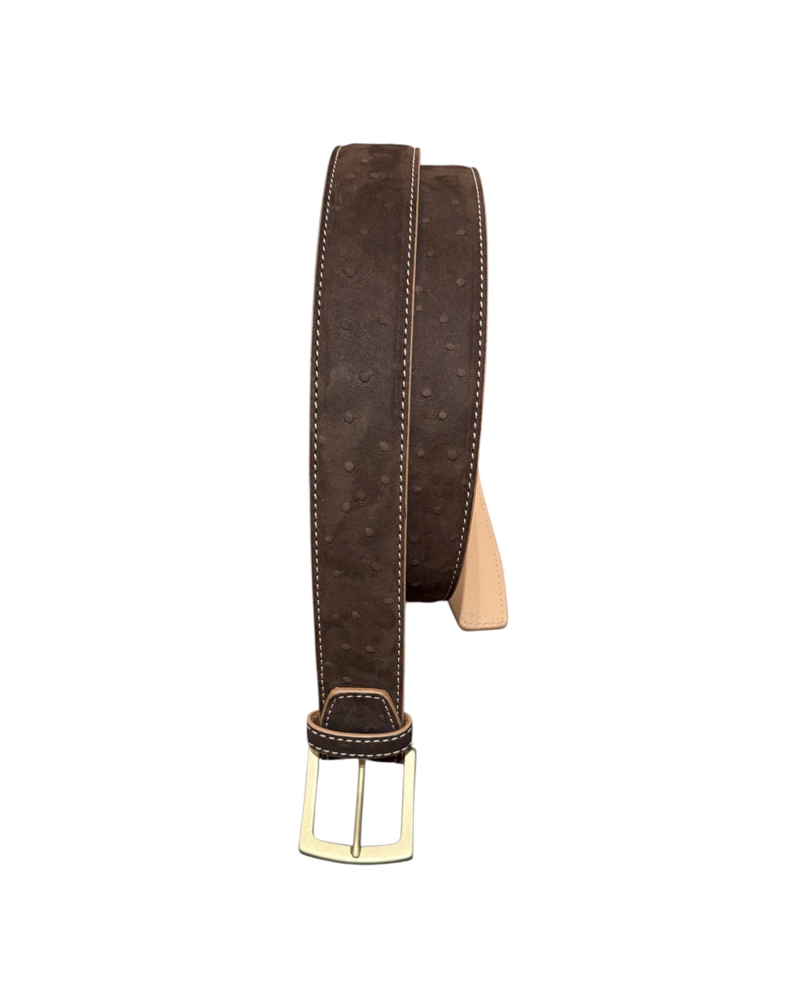Nubuck Leather Belt with Embossed Ostrich-Print - Brown BELTS46