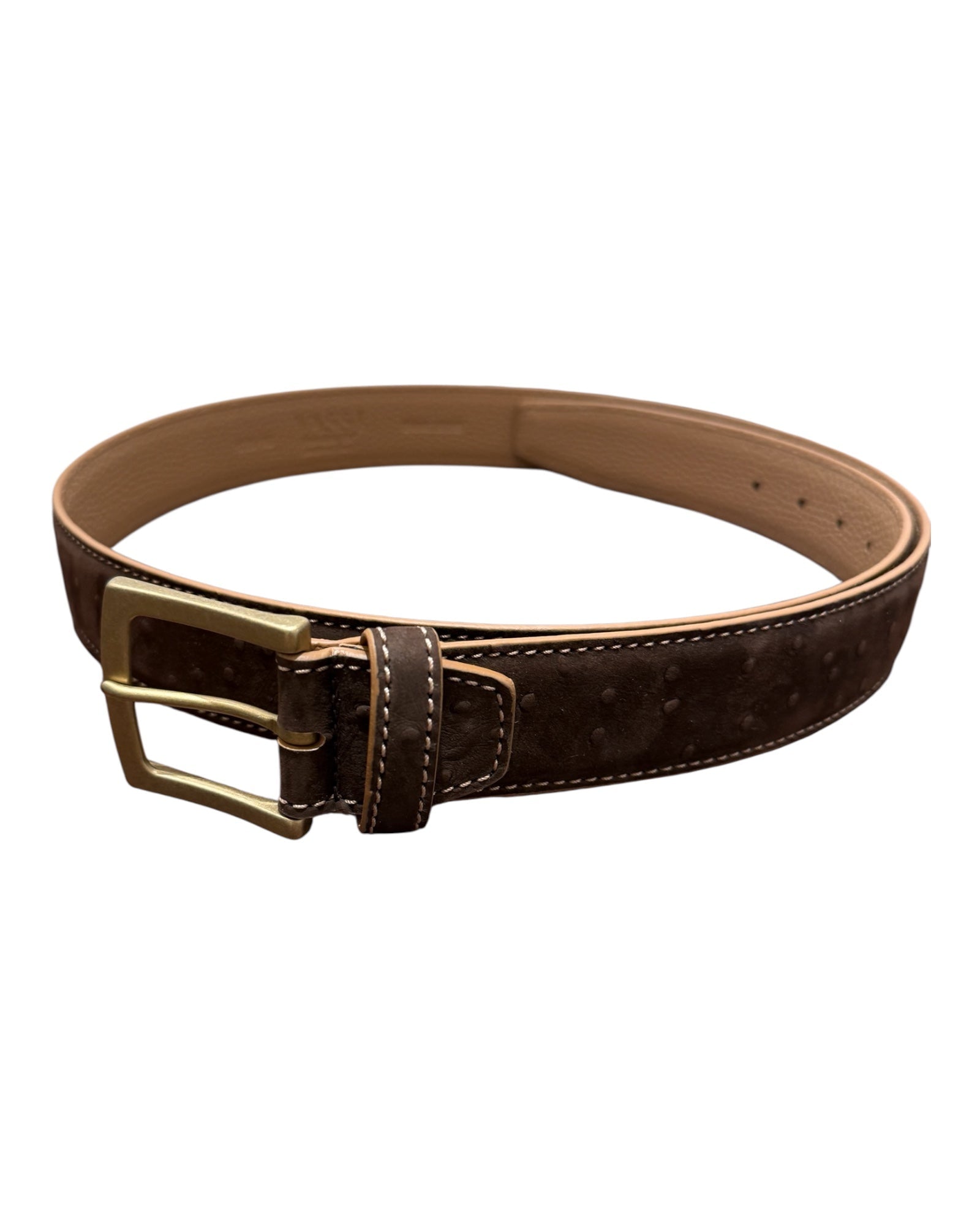 Nubuck Leather Belt with Embossed Ostrich-Print - Brown BELTS46
