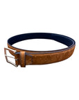 Nubuck Leather Belt with Embossed Ostrich-Print - Light Brown BELTS46