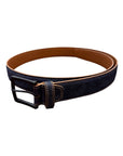 Nubuck Leather Belt with Embossed Ostrich-Print - Navy BELTS46