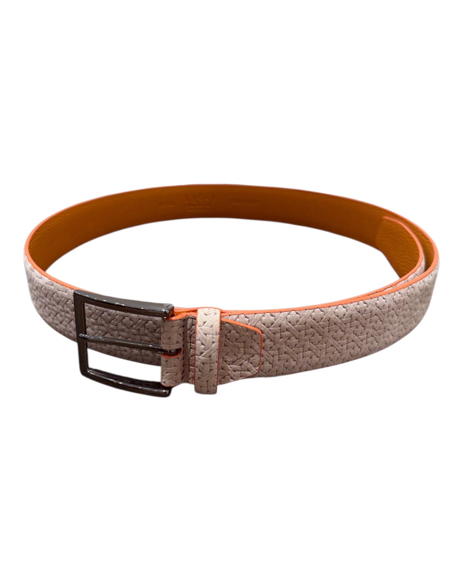 Nubuck Valf Leather Belt with Vienna Embossing - Beige/Orange BELTS44