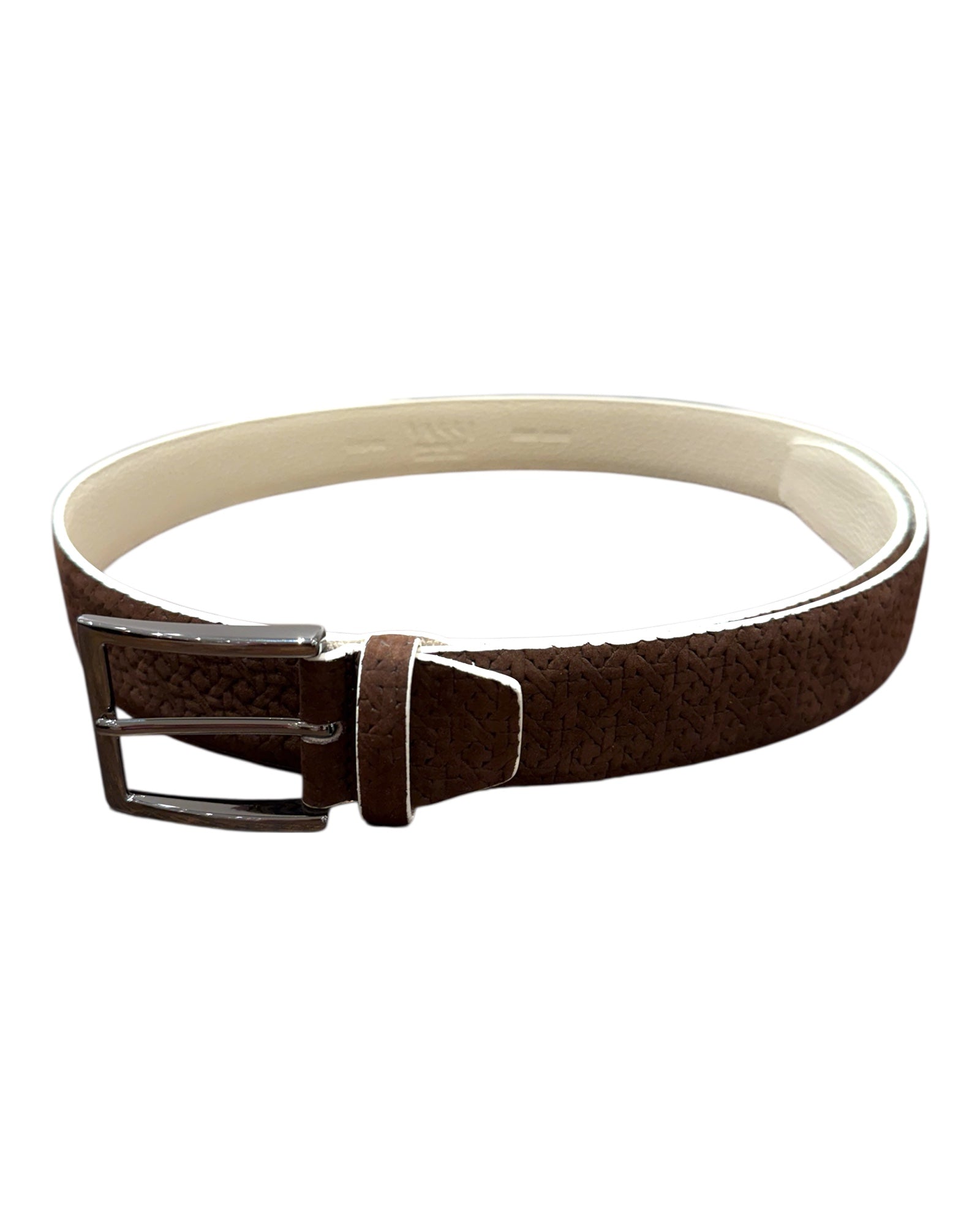 Nubuck Valf Leather Belt with Vienna Embossing - Chocolate/Iceberg BELTS44