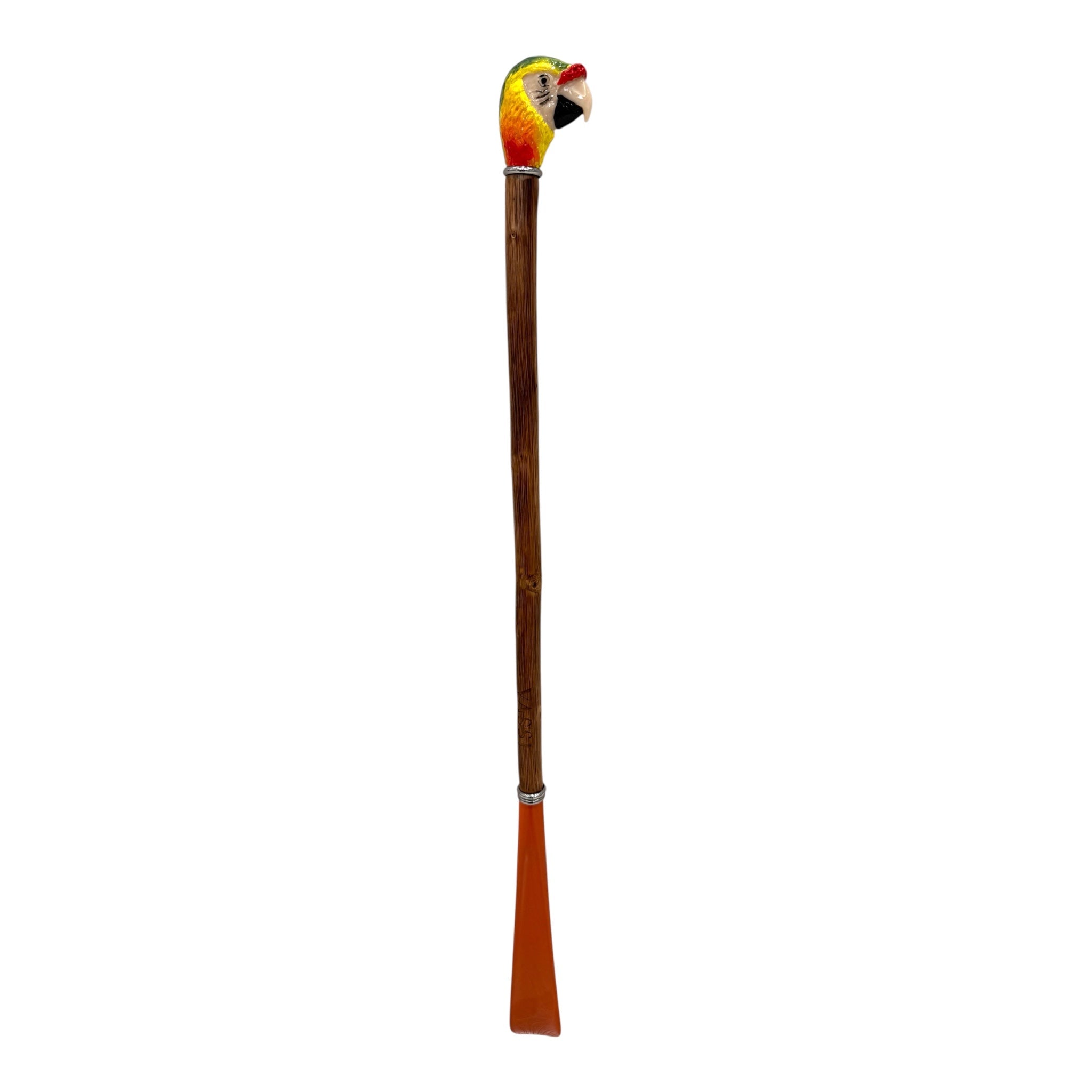 Parrot Decorated Long Shoehorn - Chestnut/Orange Spoon SHOEHORN