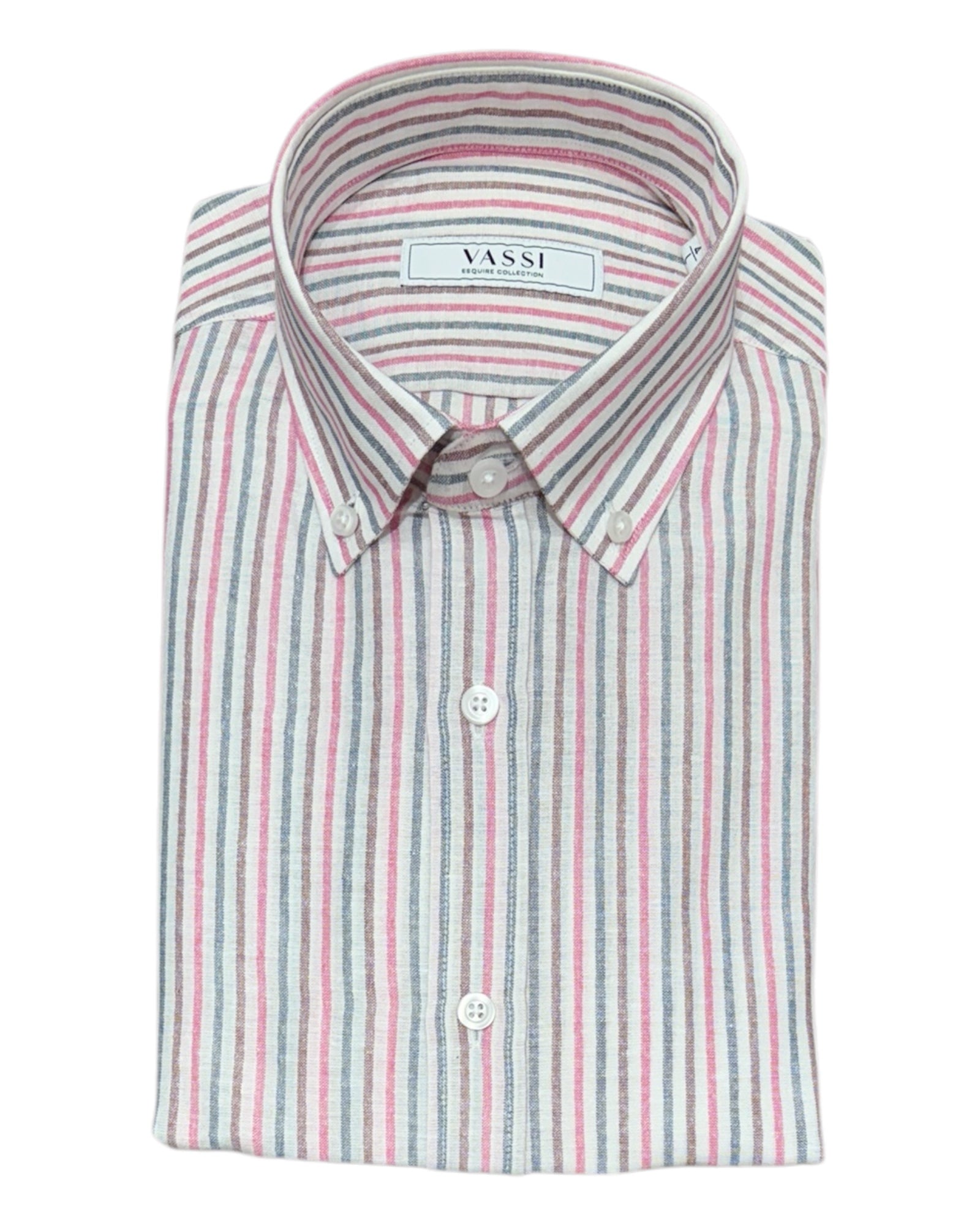 Pink/Navy Striped Linen &amp; Cotton Button down Sport Shirt SPORT SHIRTSM