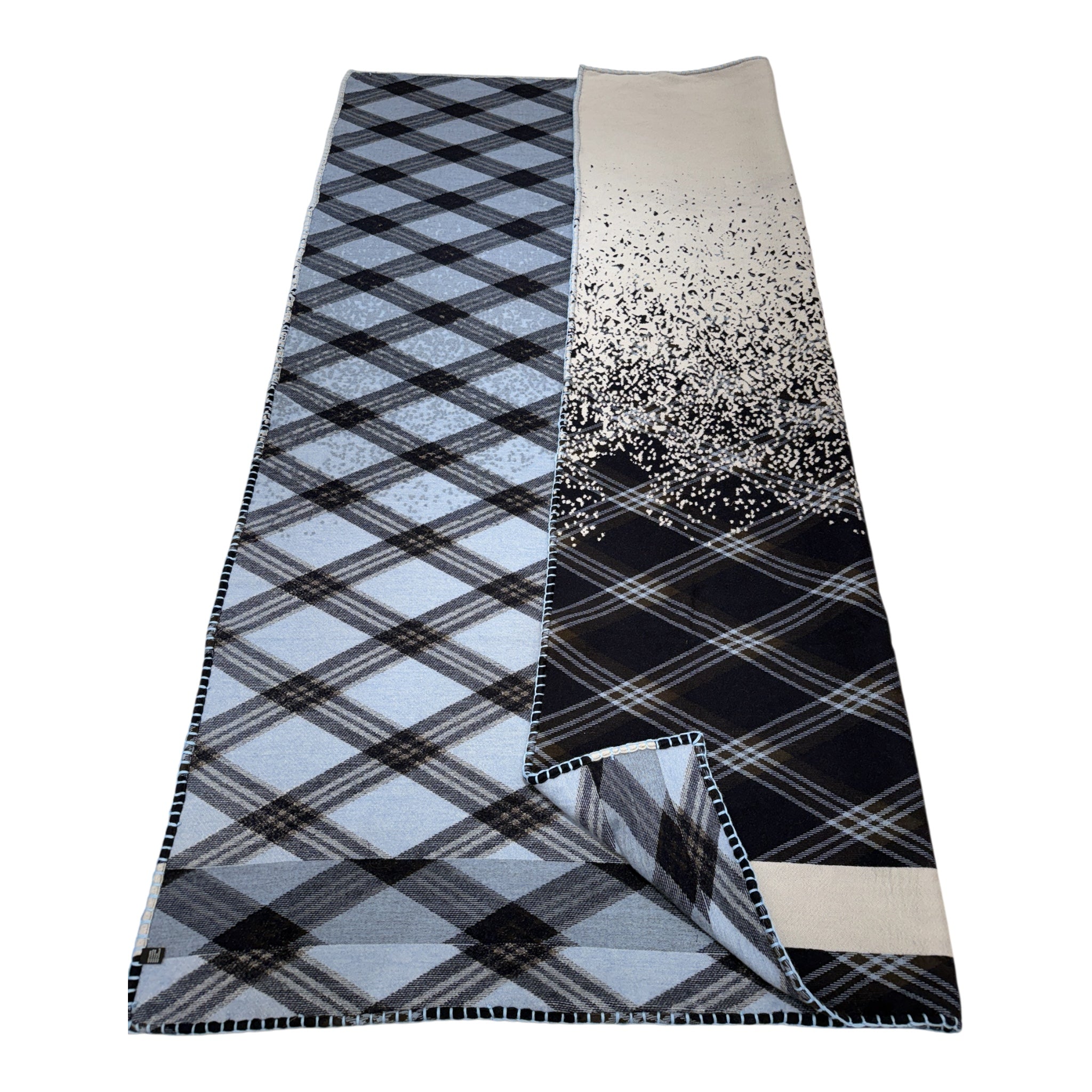 Plaid Reversible Wool Blanket - Blue BLANKETS
