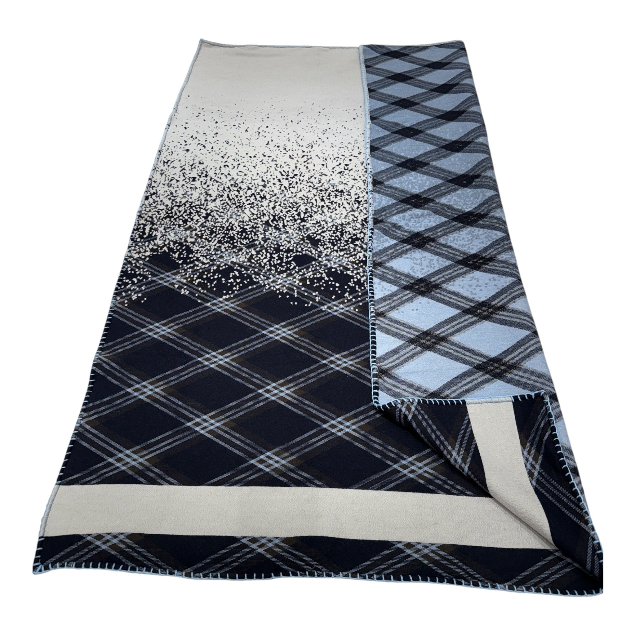 Plaid Reversible Wool Blanket - Blue BLANKETS
