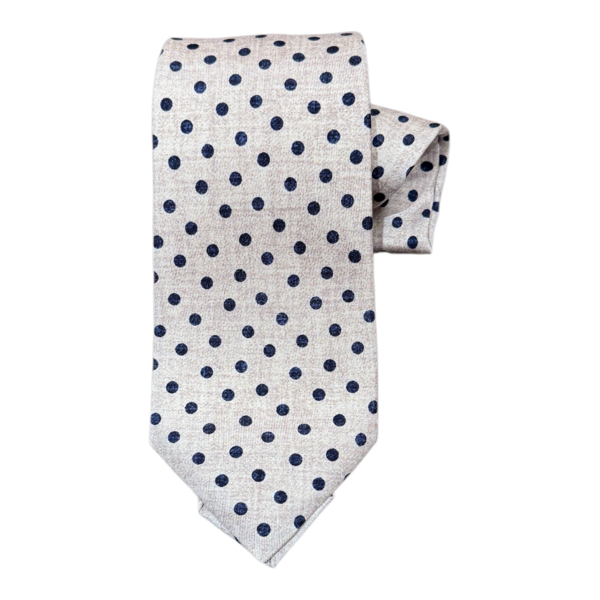 Polka Dot Seven Fold Silk Tie - Beige TIES